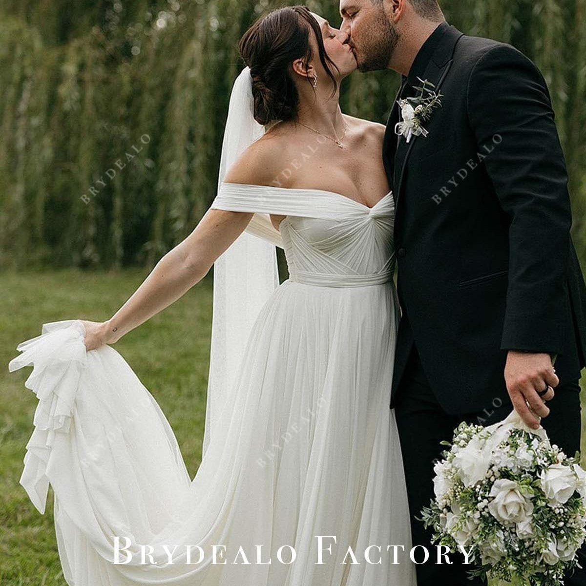 Wedding Dress | Off Shoulder Pleated Chiffon A-Line Boho Bridal Dress Wedding Dress | Off Shoulder Pleated Chiffon A-Line Boho Bridal Dress