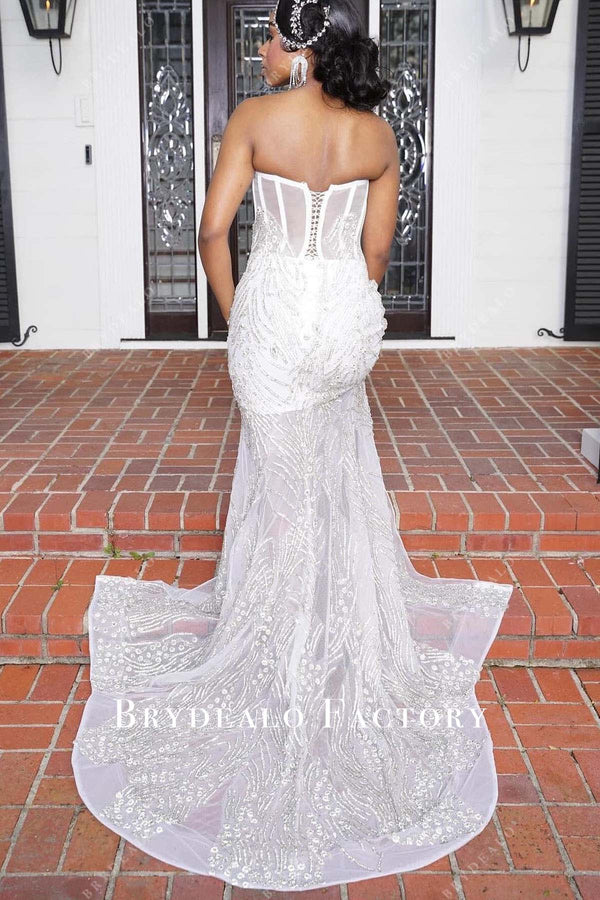 Allover Crystal Rhinestone Scattered Strapless Mermaid Prom Dress