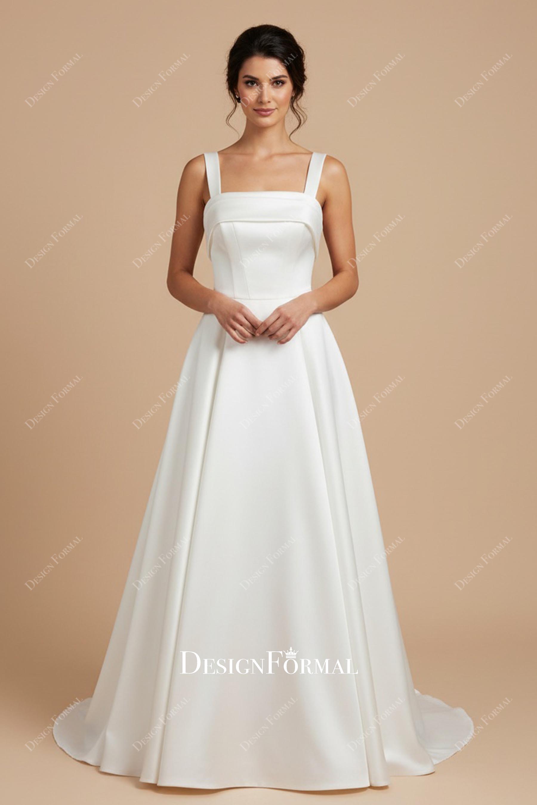 white satin a line wedding dress