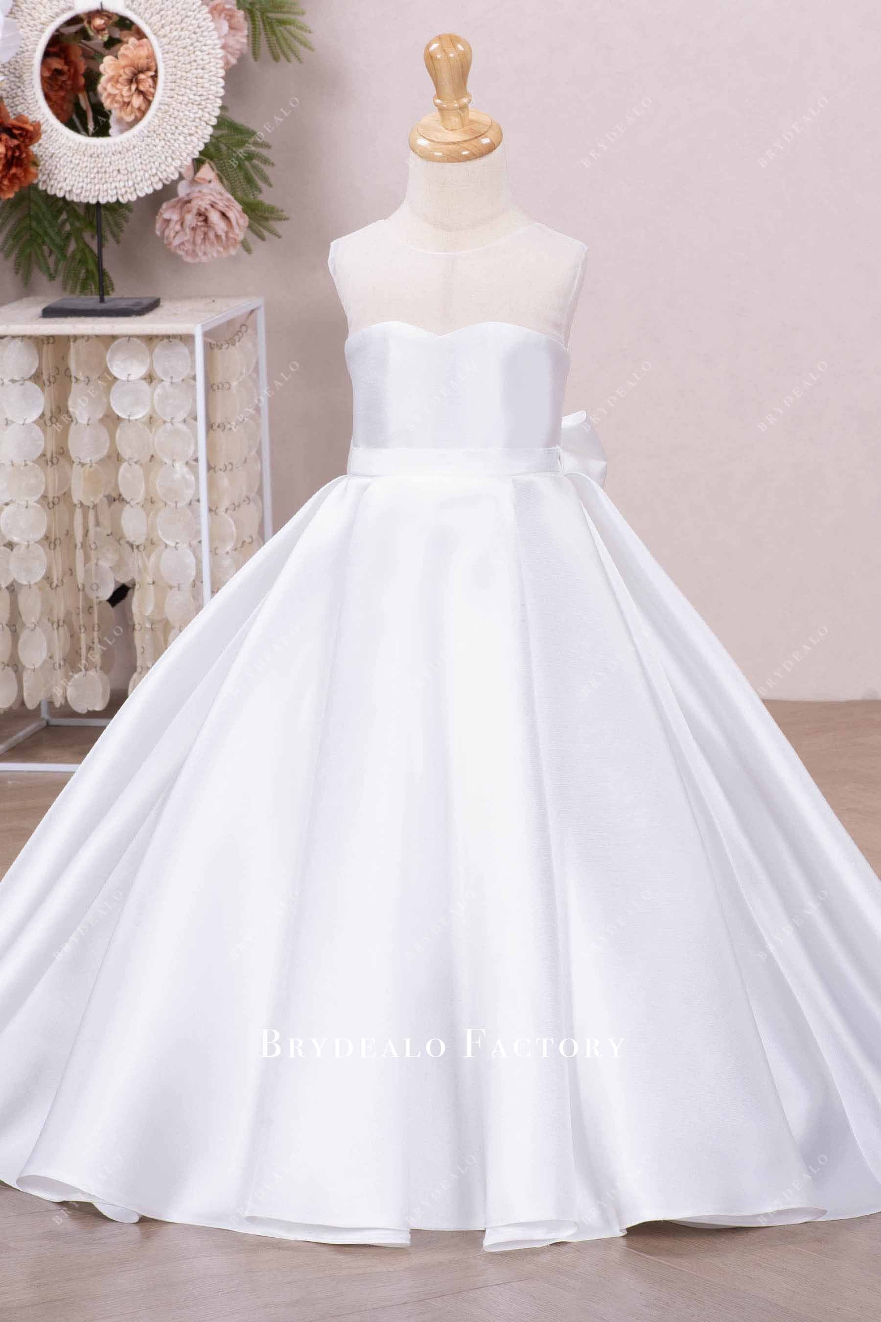 white satin flower girl ballgown 