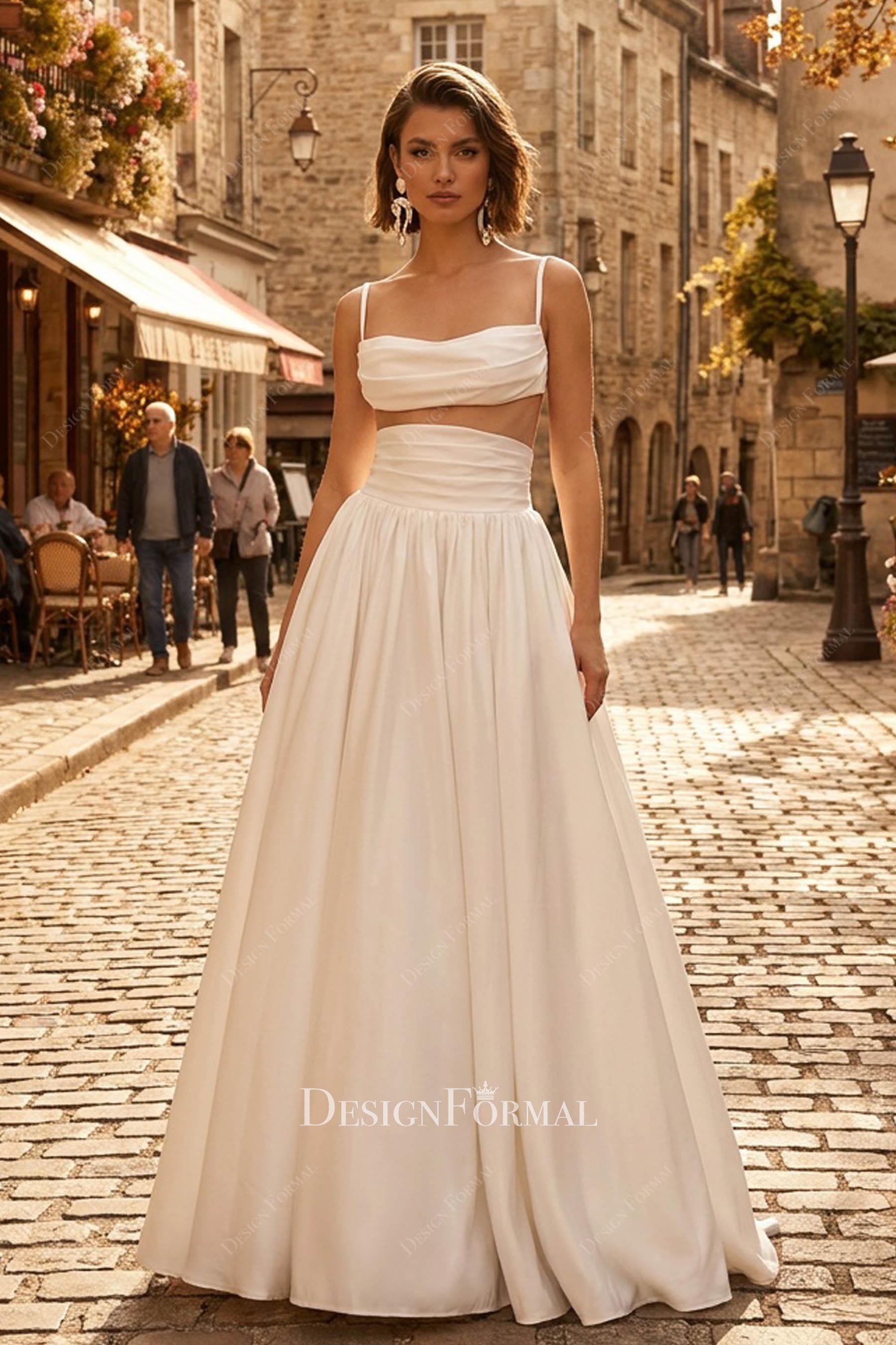 white satin two piece wedding dress