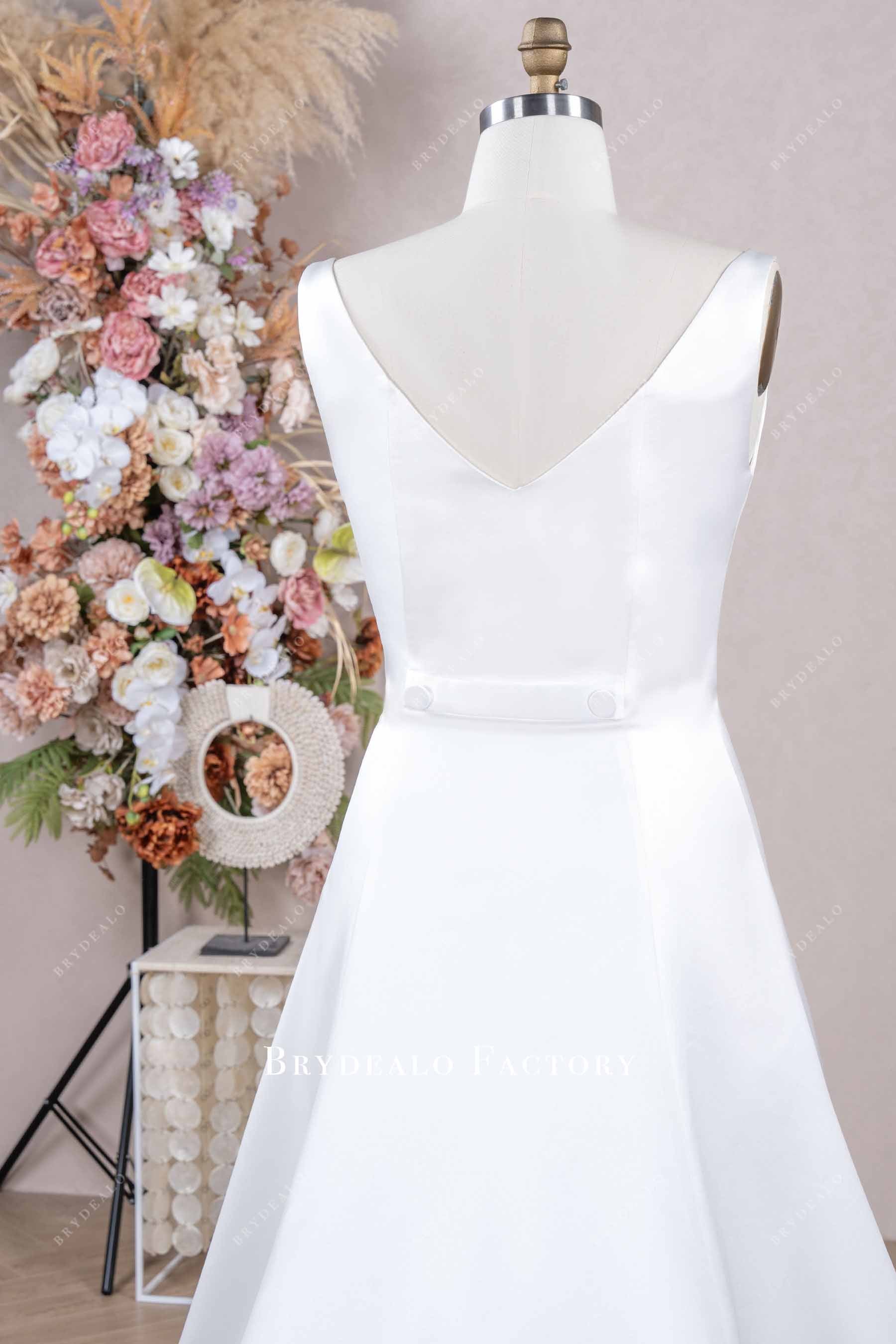 white satin v back wedding dress
