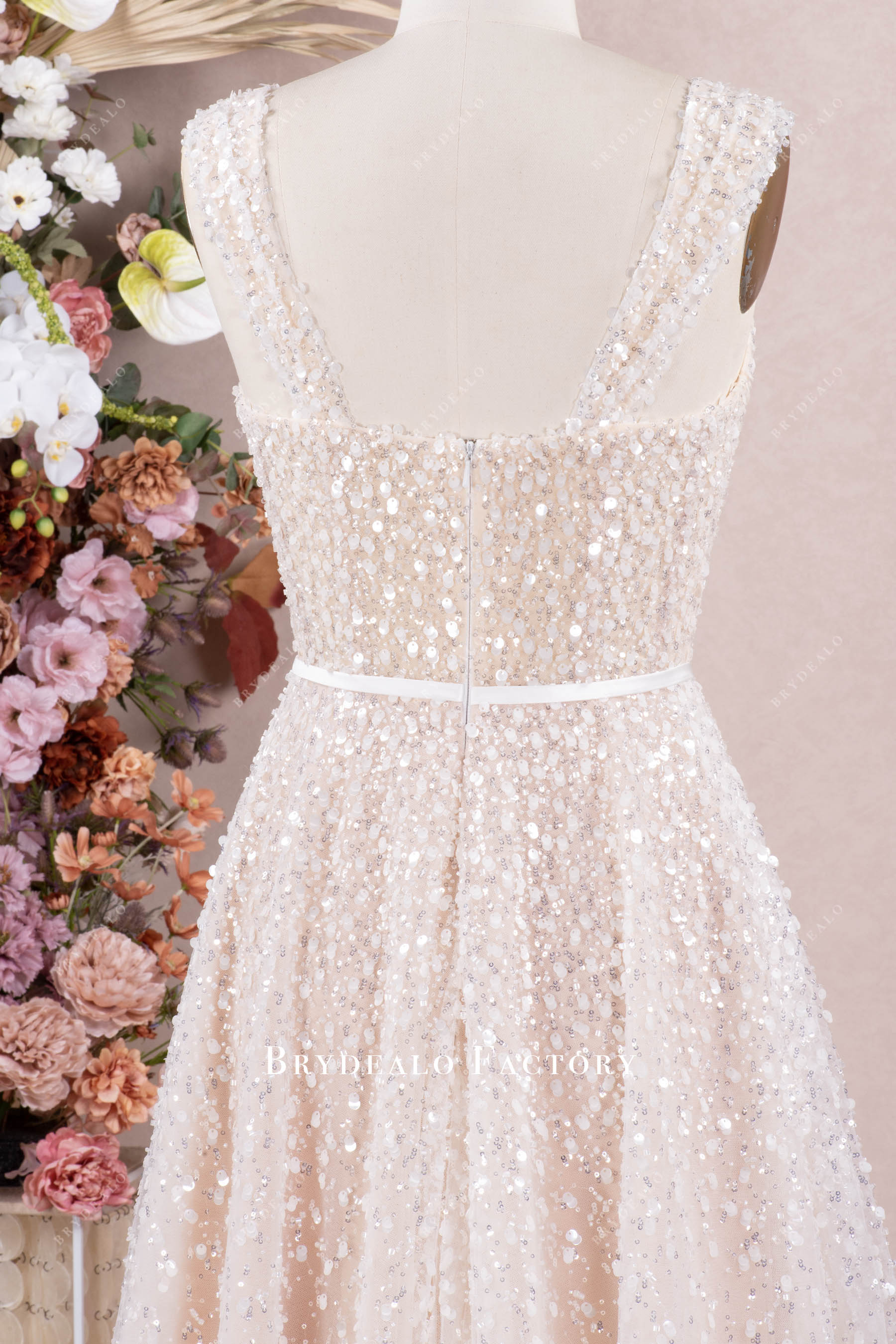white sequin bridal dress