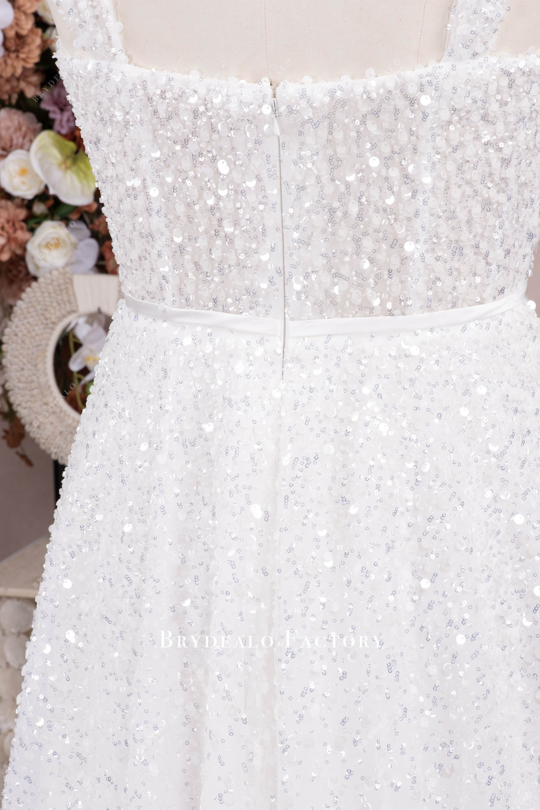 white sequin bridal dress