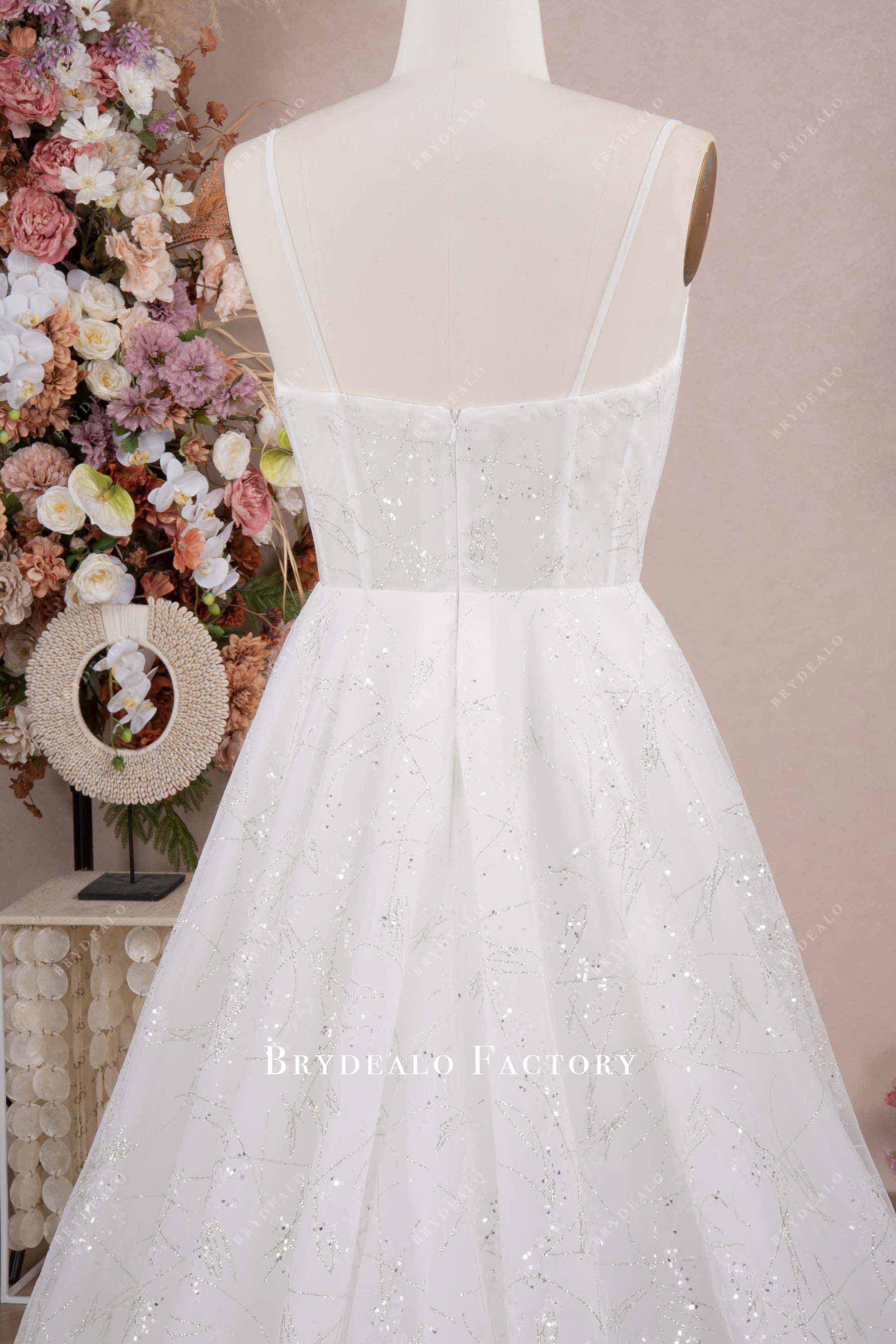 white sequin open back wedding dress