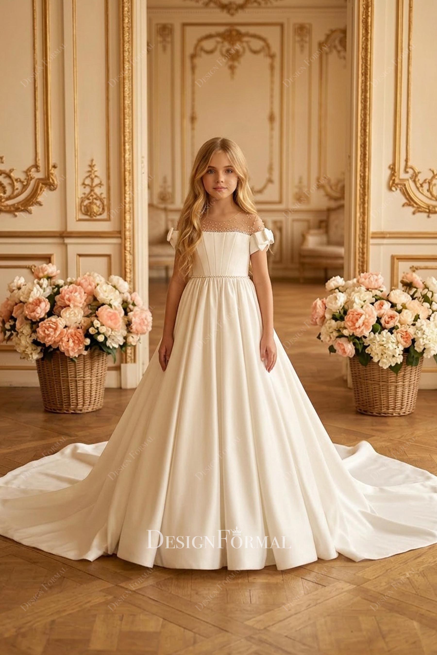 white short sleeve first communion gown