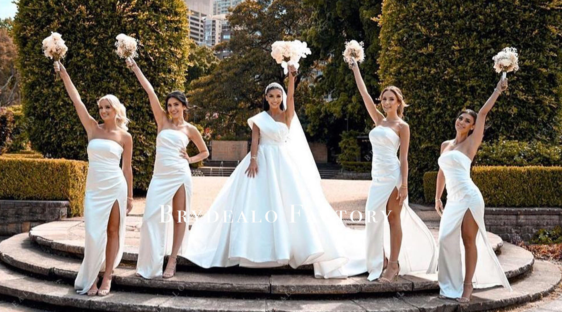 white slit strapless bridesmaid dresses