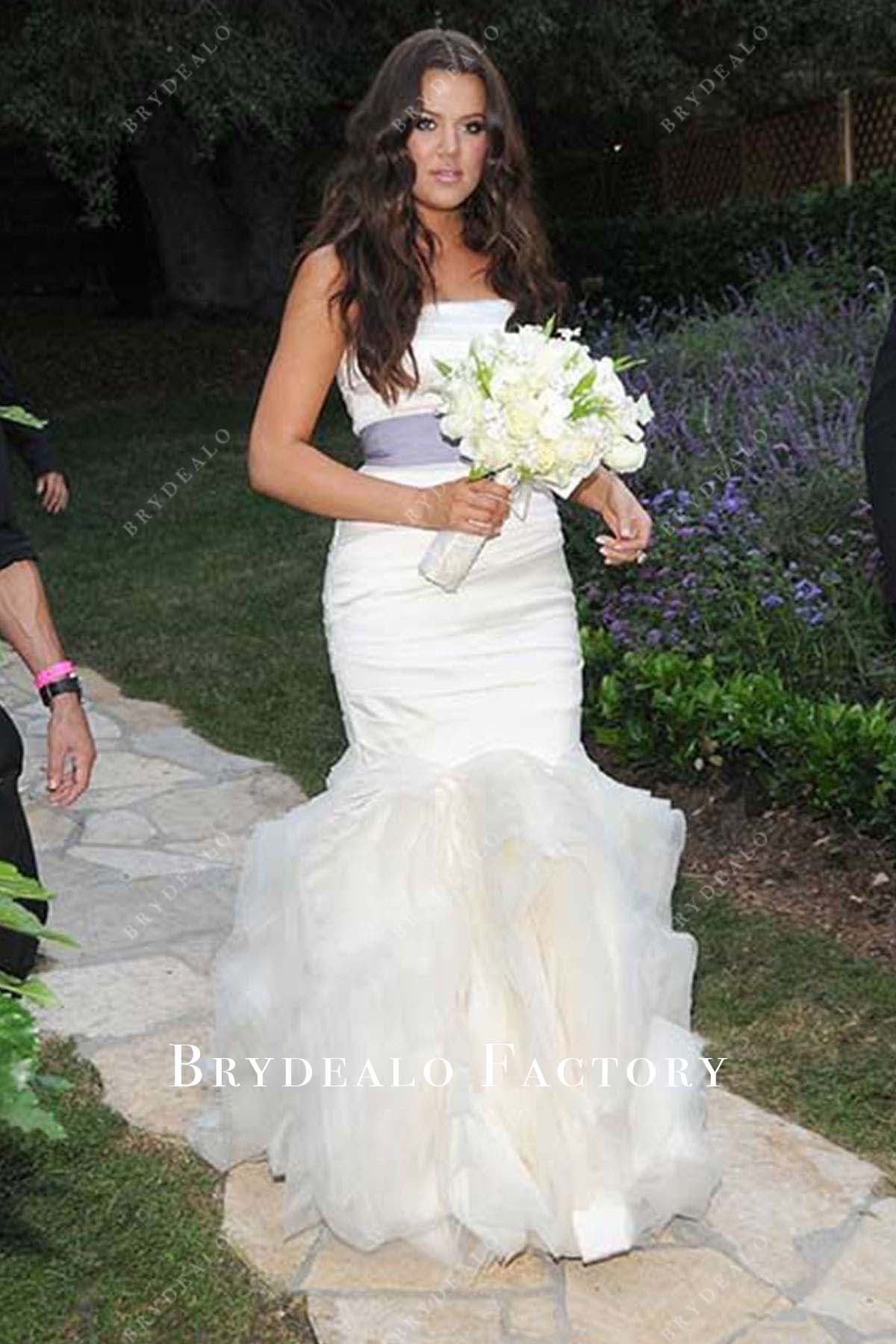 Khloe Kardashian white straight across trumpet wedding dress