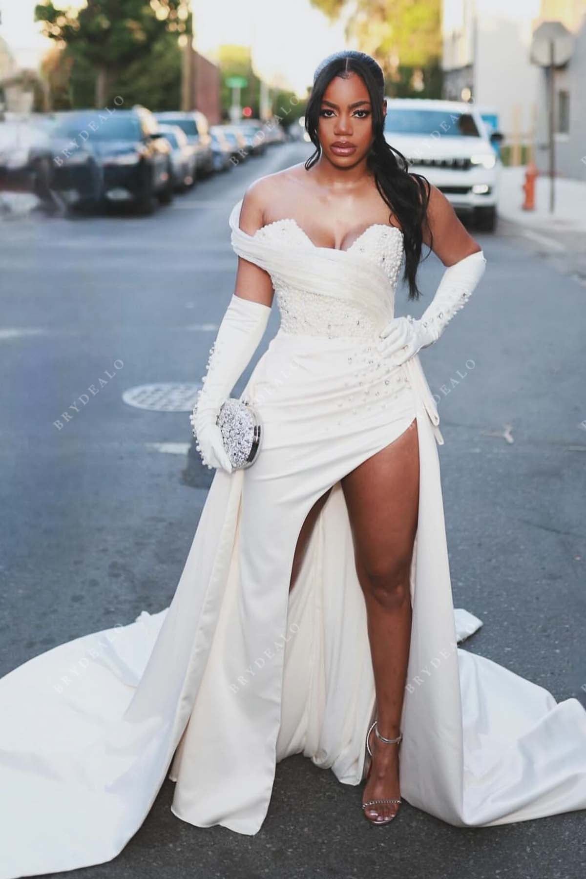 white strapless prom dress