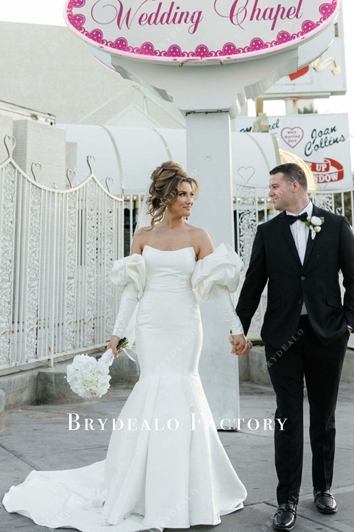 White Satin Lace Strapless Trumpet Long Wedding Dress