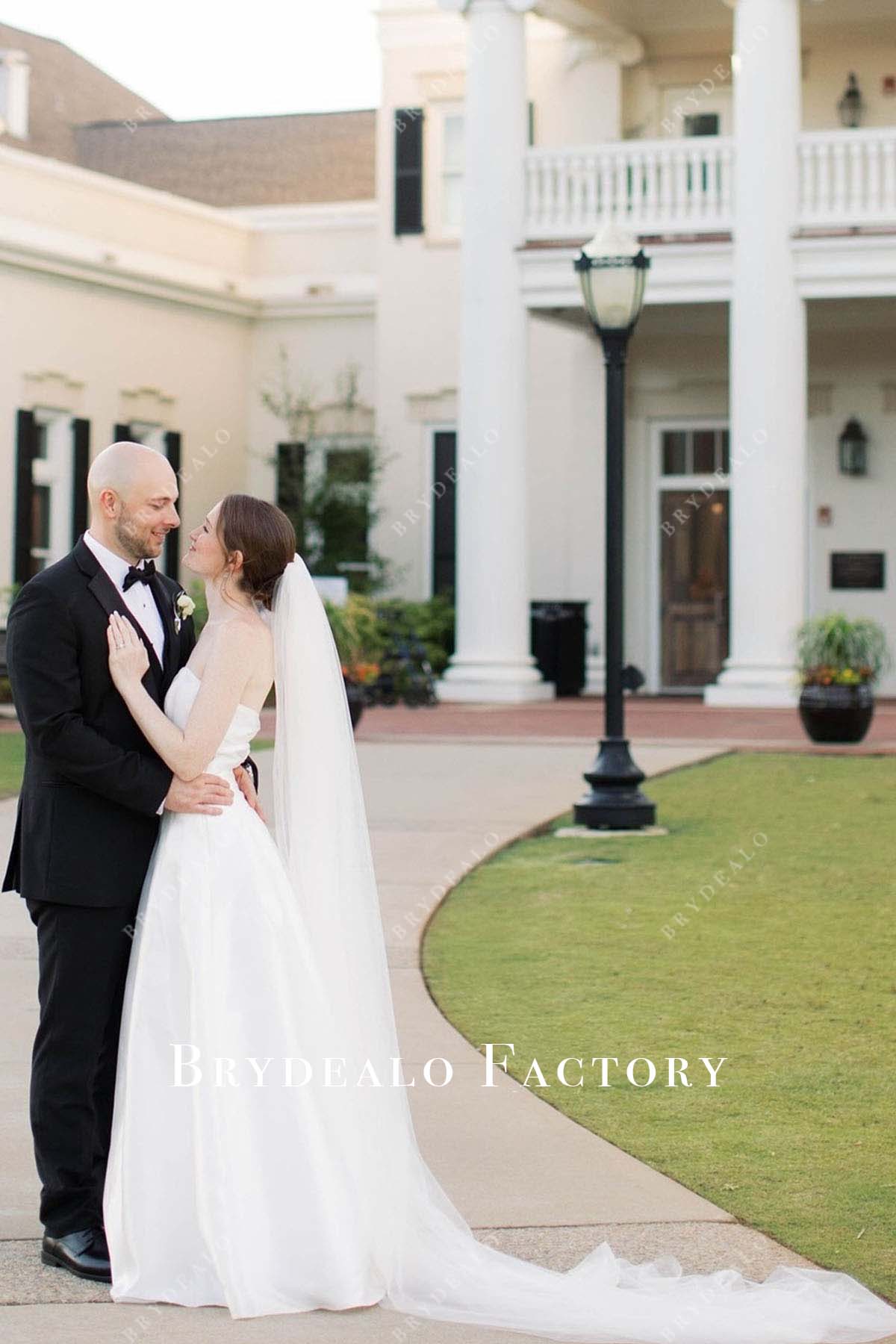 white strapless wedding dress