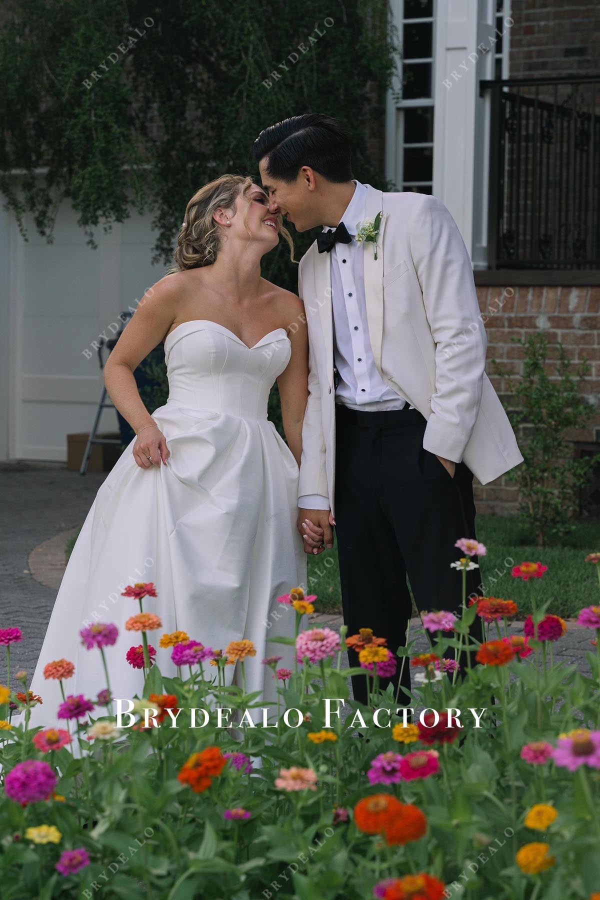 white strapless wedding dress