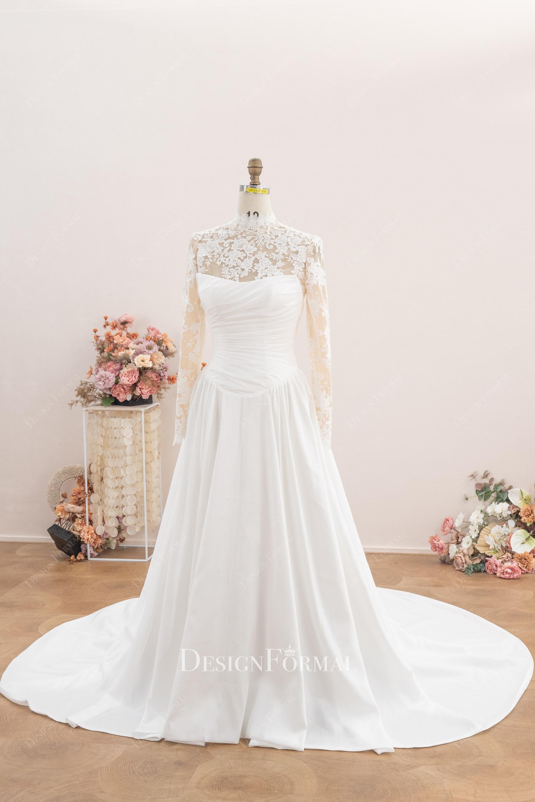 white taffeta Basque waist wedding dress
