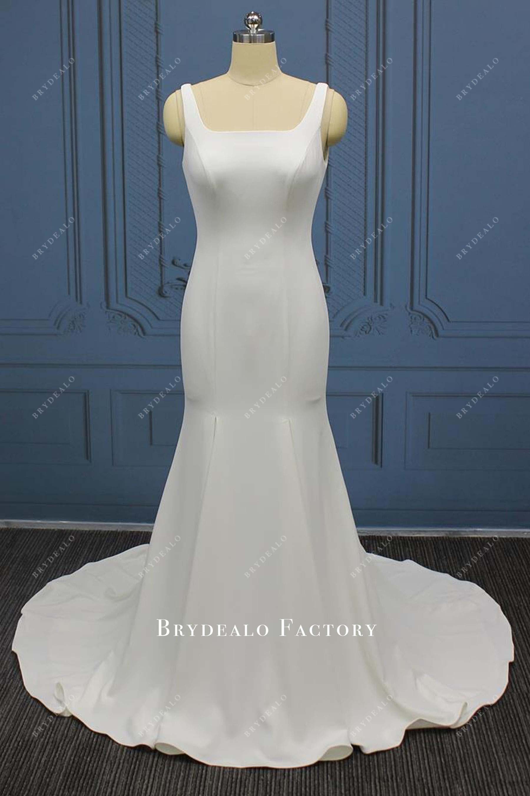 white thin straps mermaid wedding dress