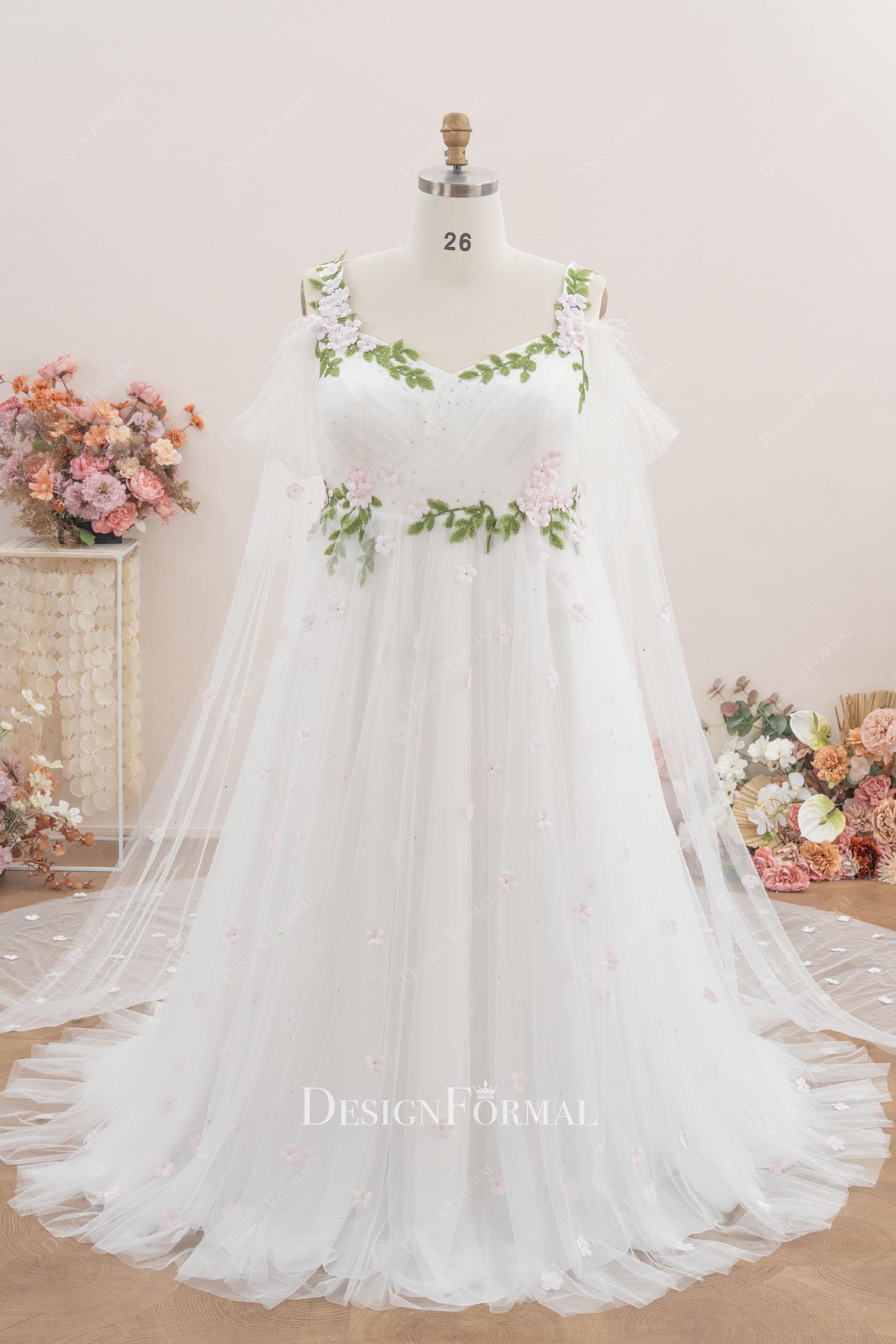 white tulle a line wedding dress