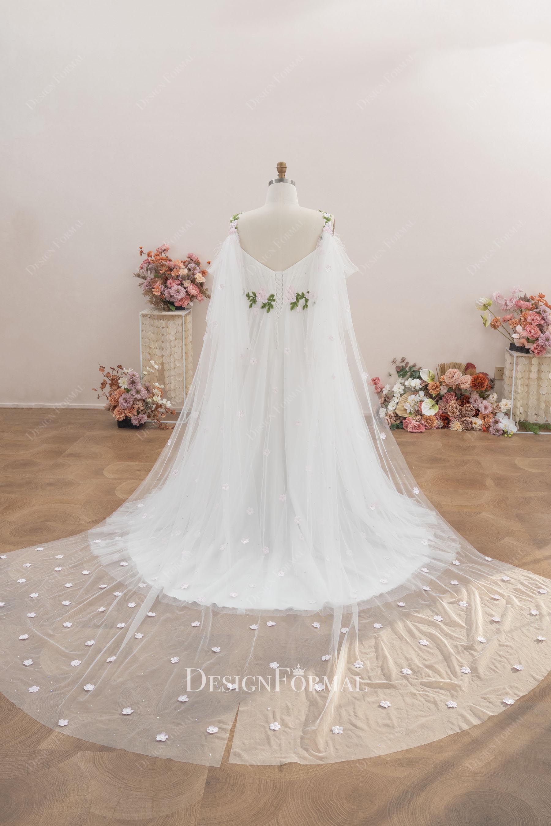 white tulle court train wedding dress