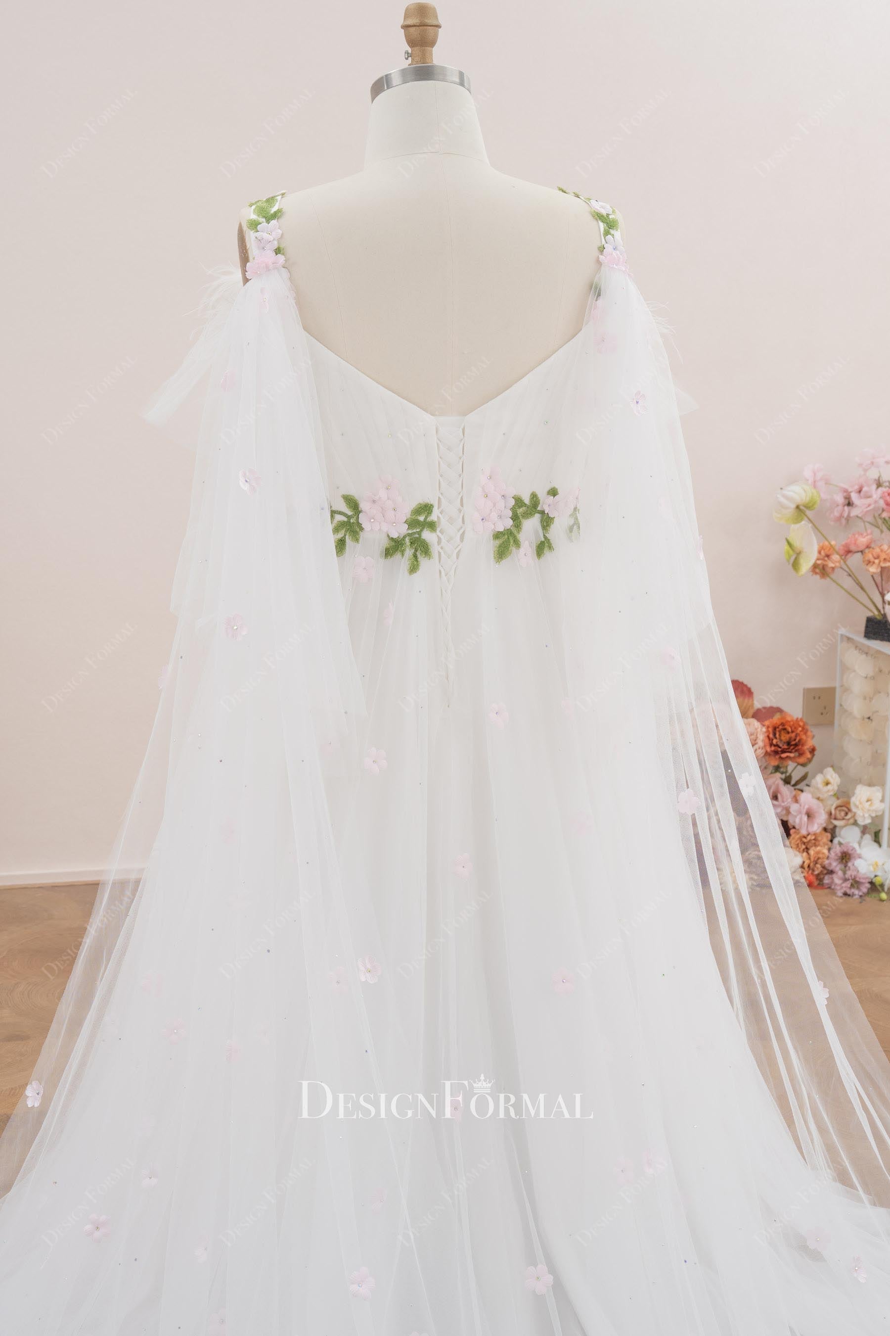white tulle lace up back wedding dress