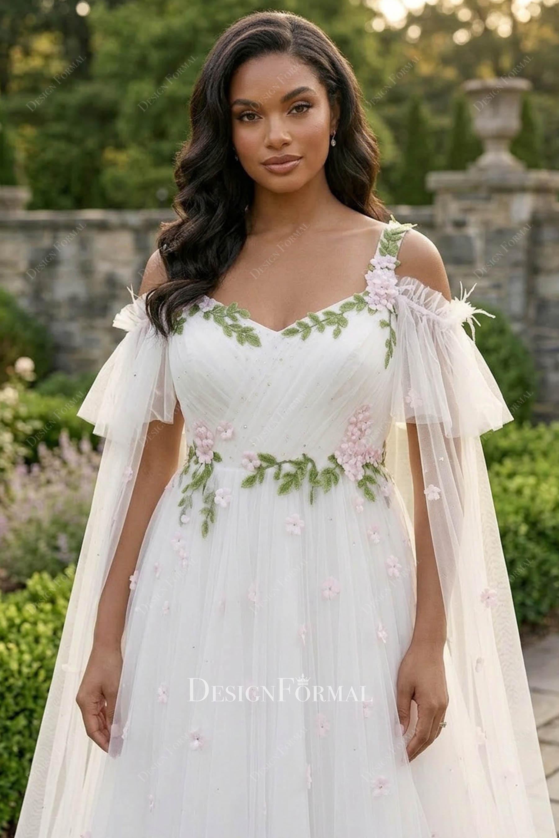white tulle v neck wedding dress