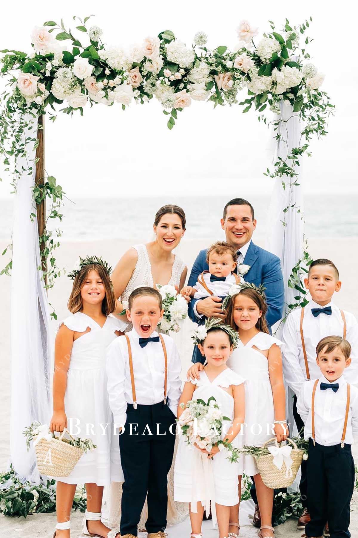 white v neck flower girl dress