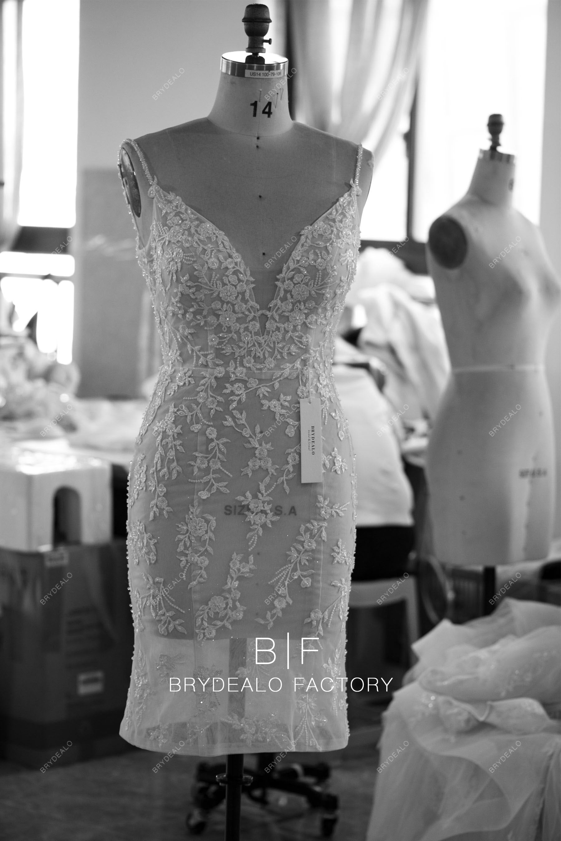 designer beaded straps plunging bridal bodycon