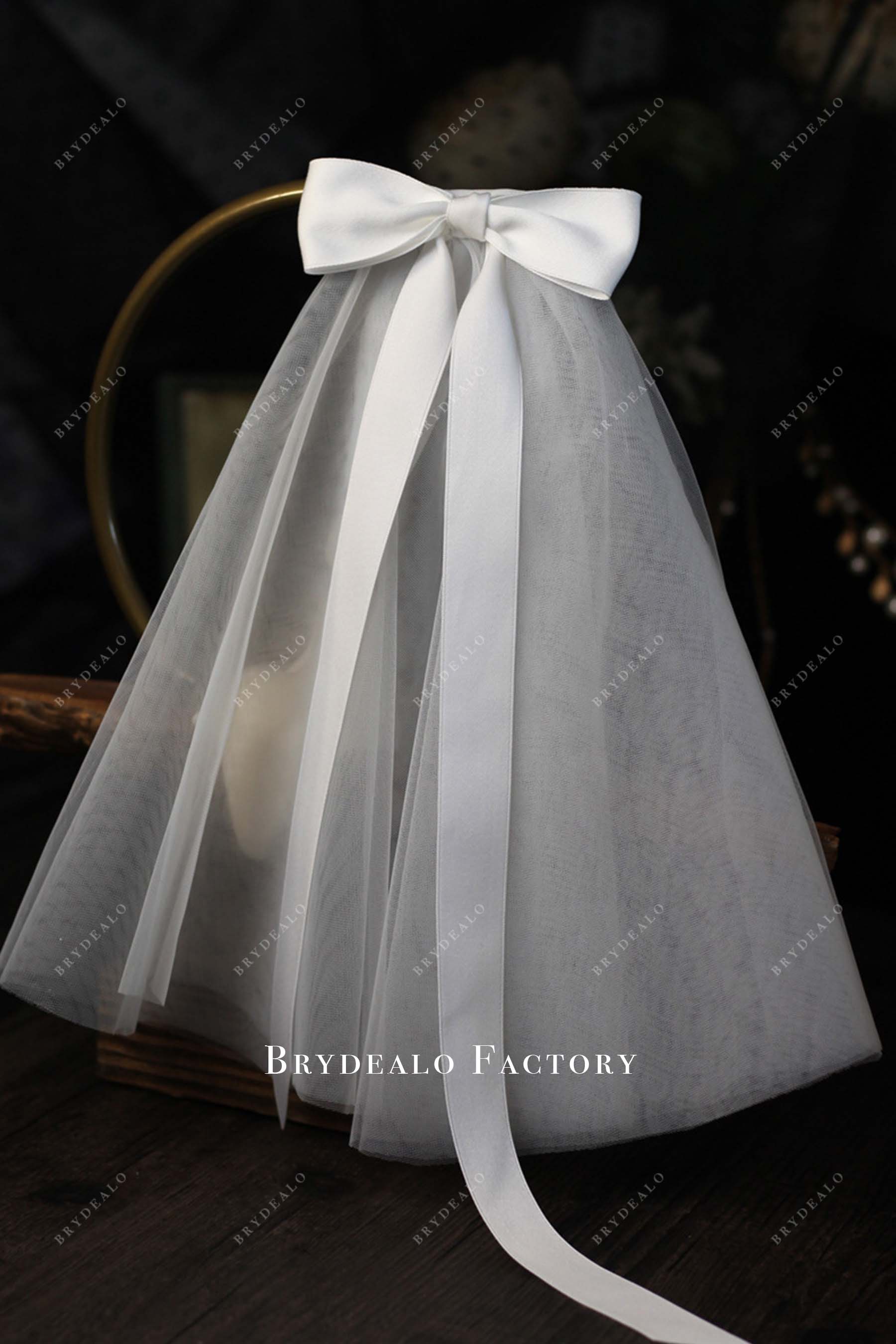 pretty bow tulle short veil