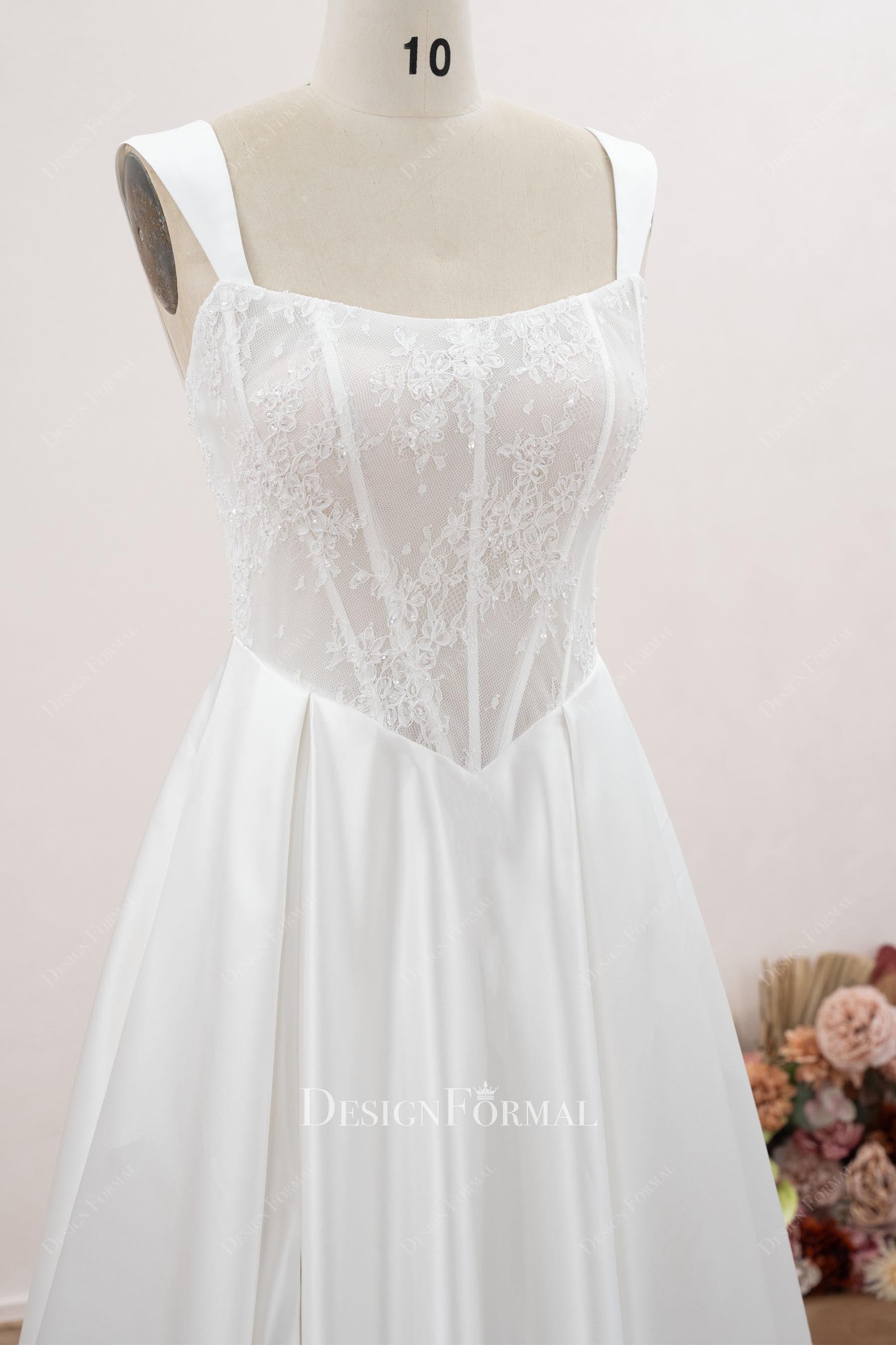 wide straps aline wedding dress