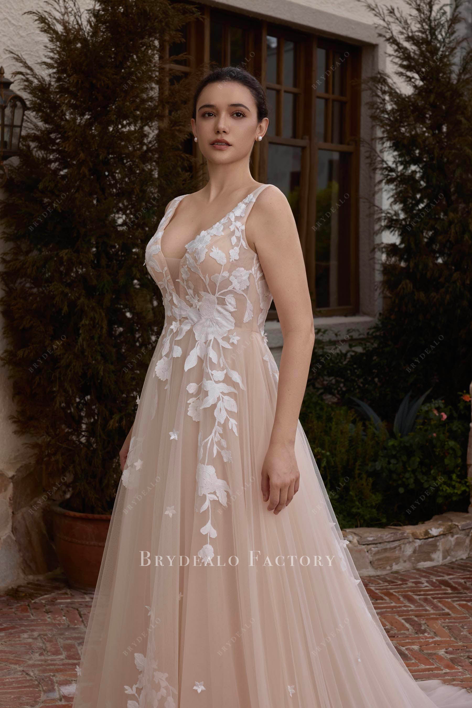 wide straps bridal dress