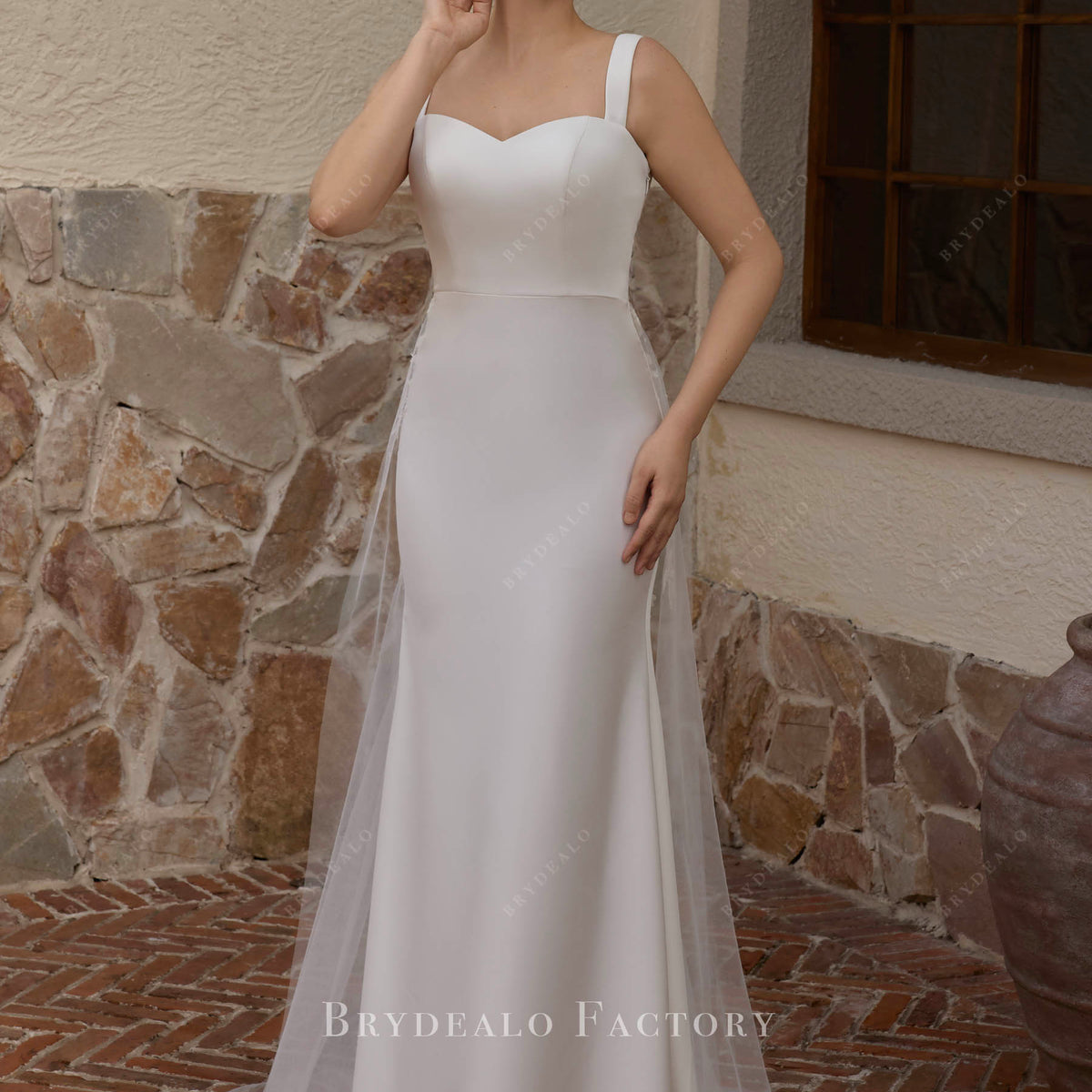 Beaded Butterfly Lace Back Crepe Fit-And-Flare Wedding Dress Beaded Butterfly Lace Back Crepe Fit-And-Flare Wedding Dress