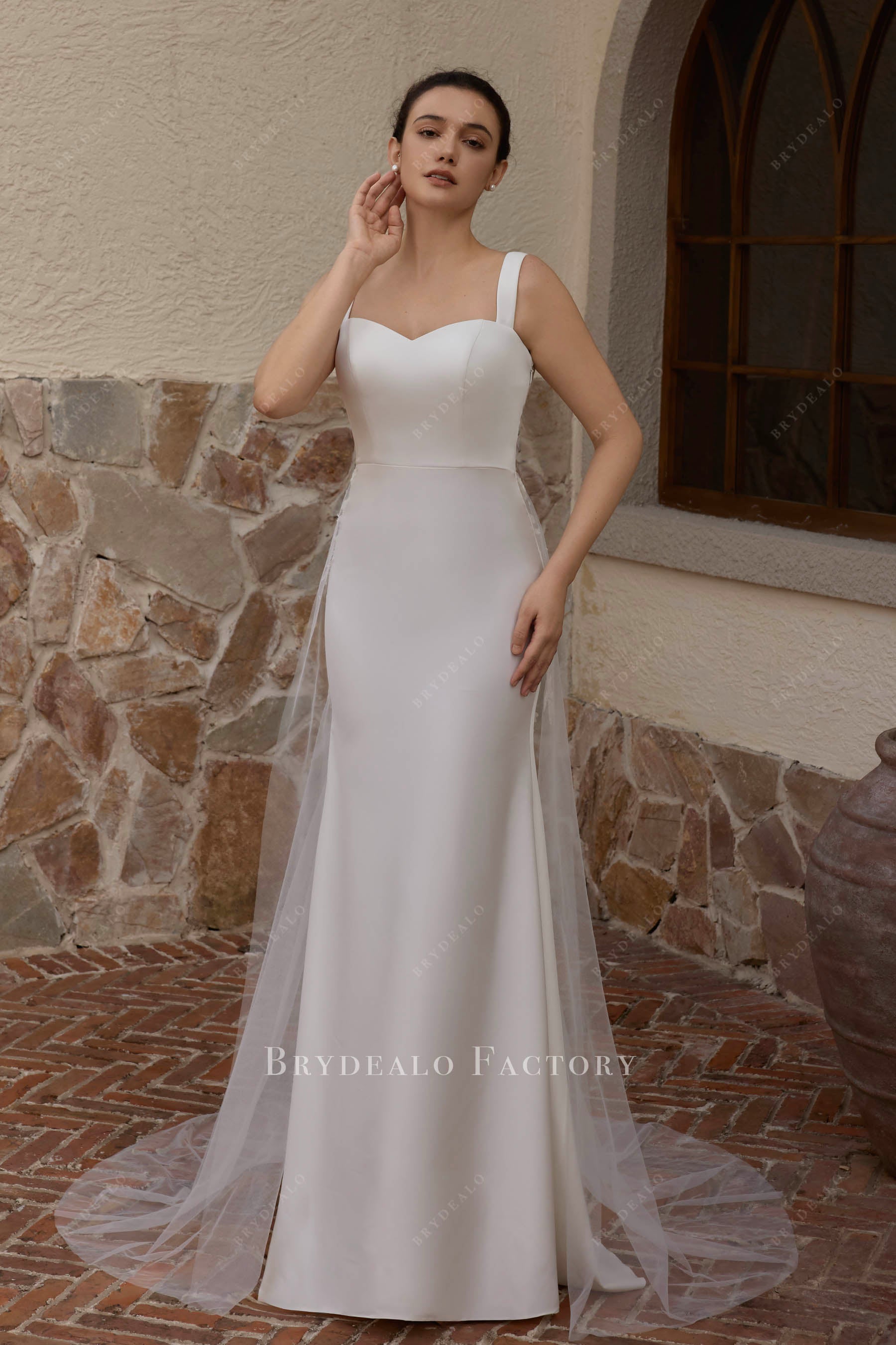 wide straps fit flare wedding dress