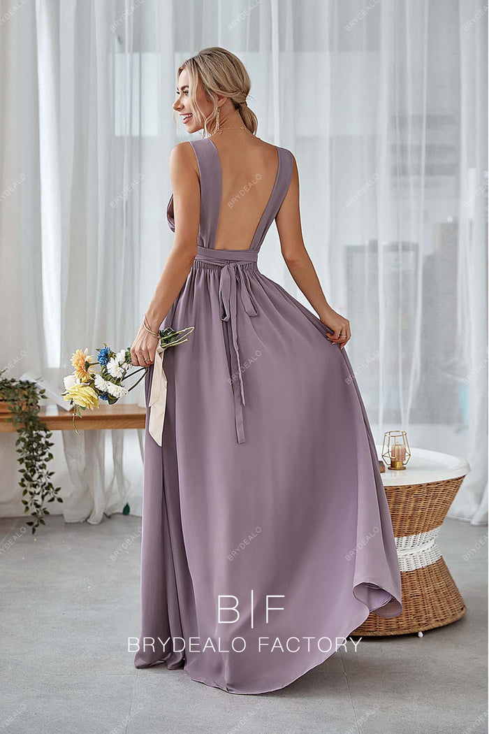Chiffon Empire Waist Maxi Dress with Pockets Wisteria