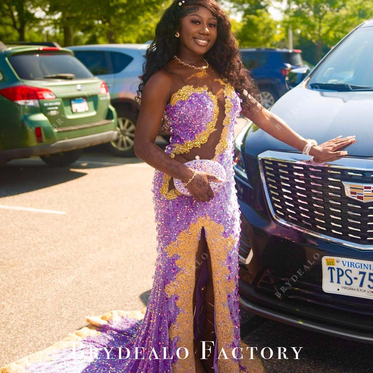 lilac sequin dress Custom Lilac Rhinestones Sequin Slit Prom Dress