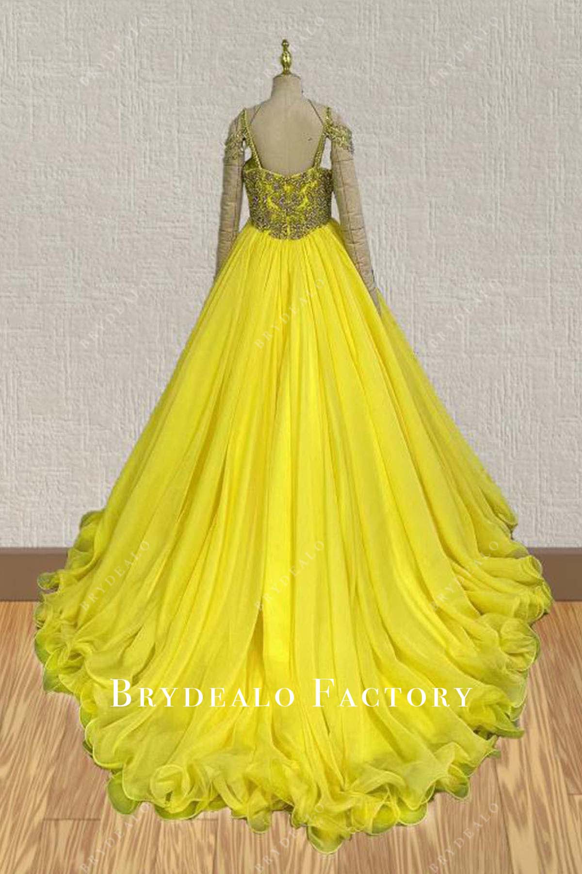 yellow off shoulder a line pageant dress