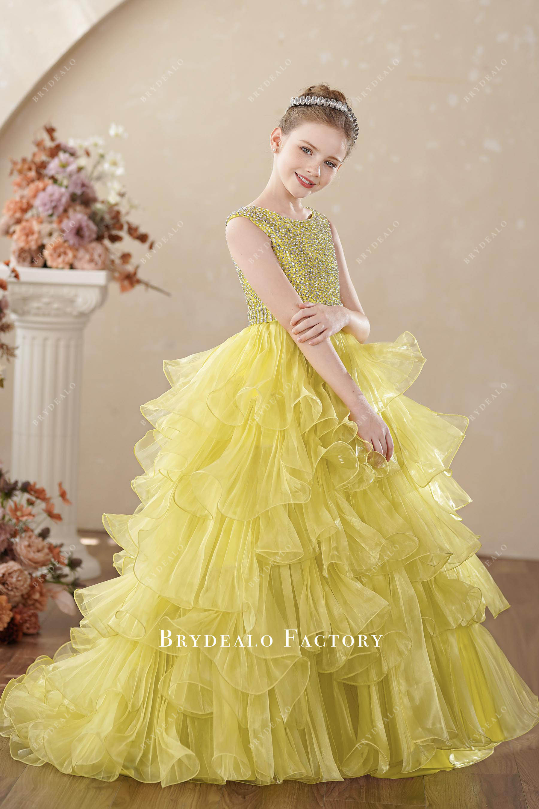 sleeveless layered organza junior pageant dress