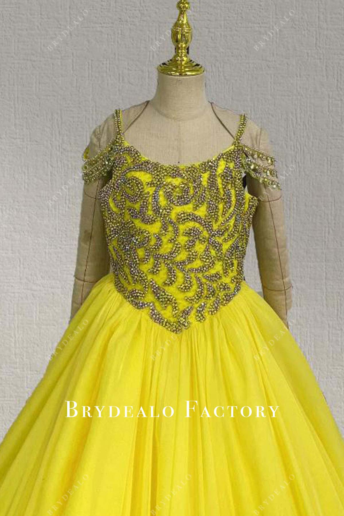 yellow scoop neck a line pageant dress