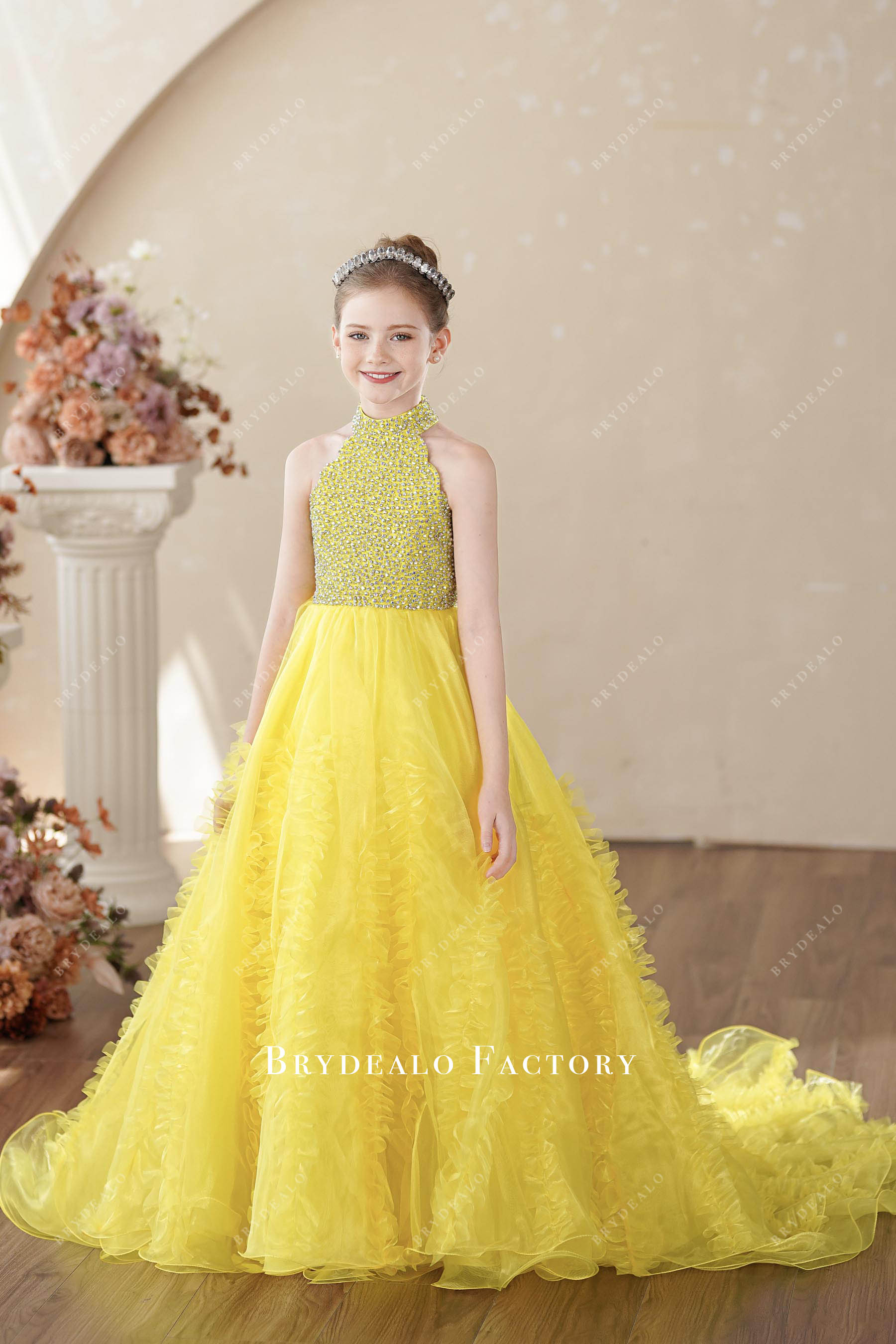 Sparkly Halter Neck Sleeveless Kids Party Gown