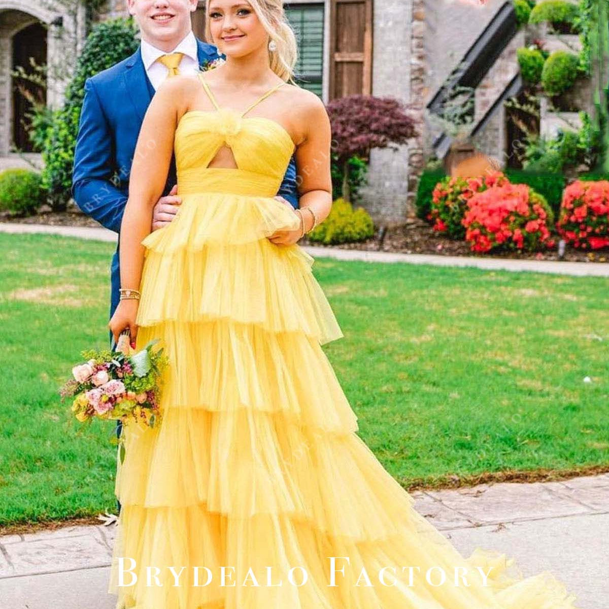 Yellow Thin Straps Layered A-Line Homecoming Dress Yellow Thin Straps Layered A-Line Homecoming Dress