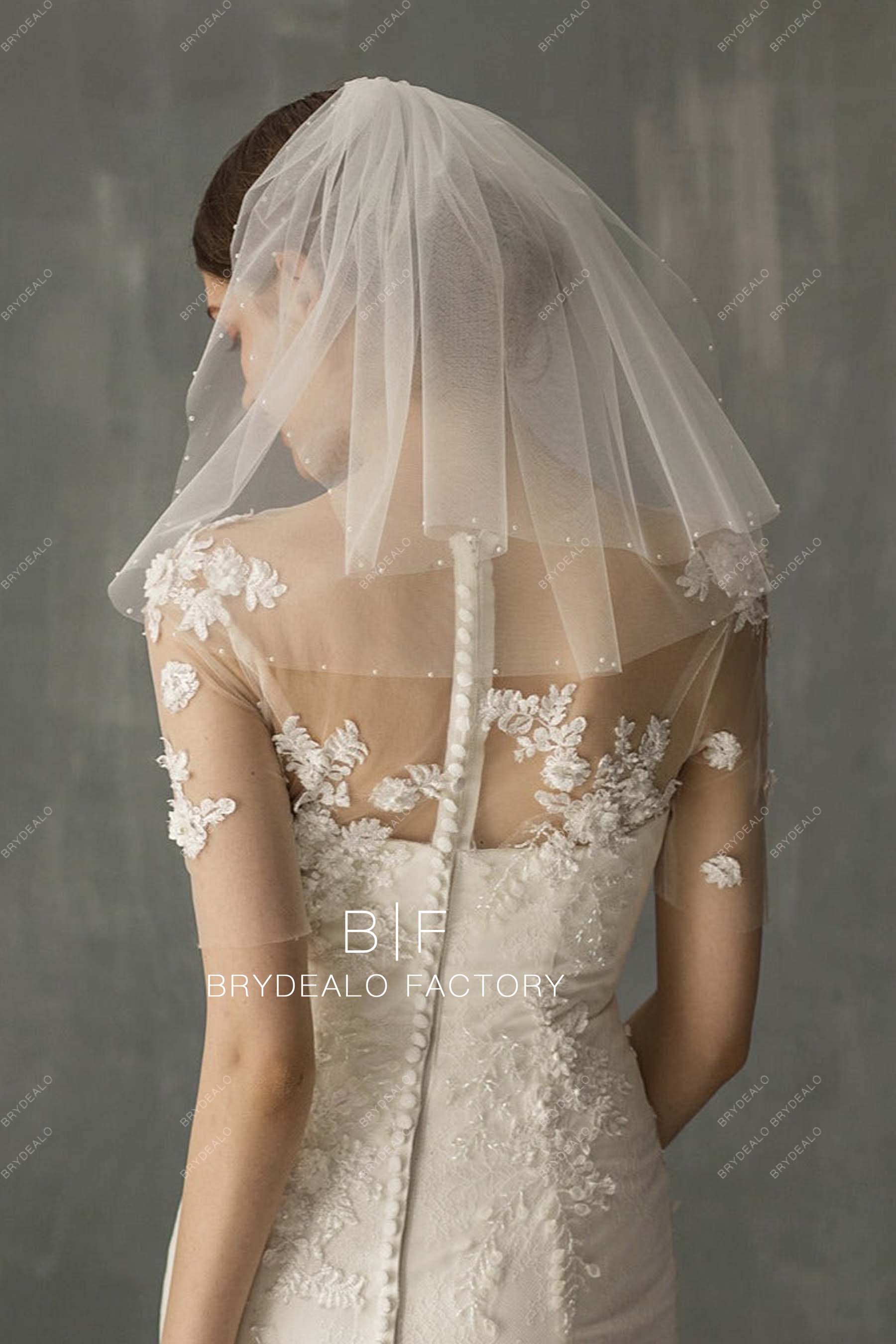 stylish 2 tiered pearls shoulder length wedding veil