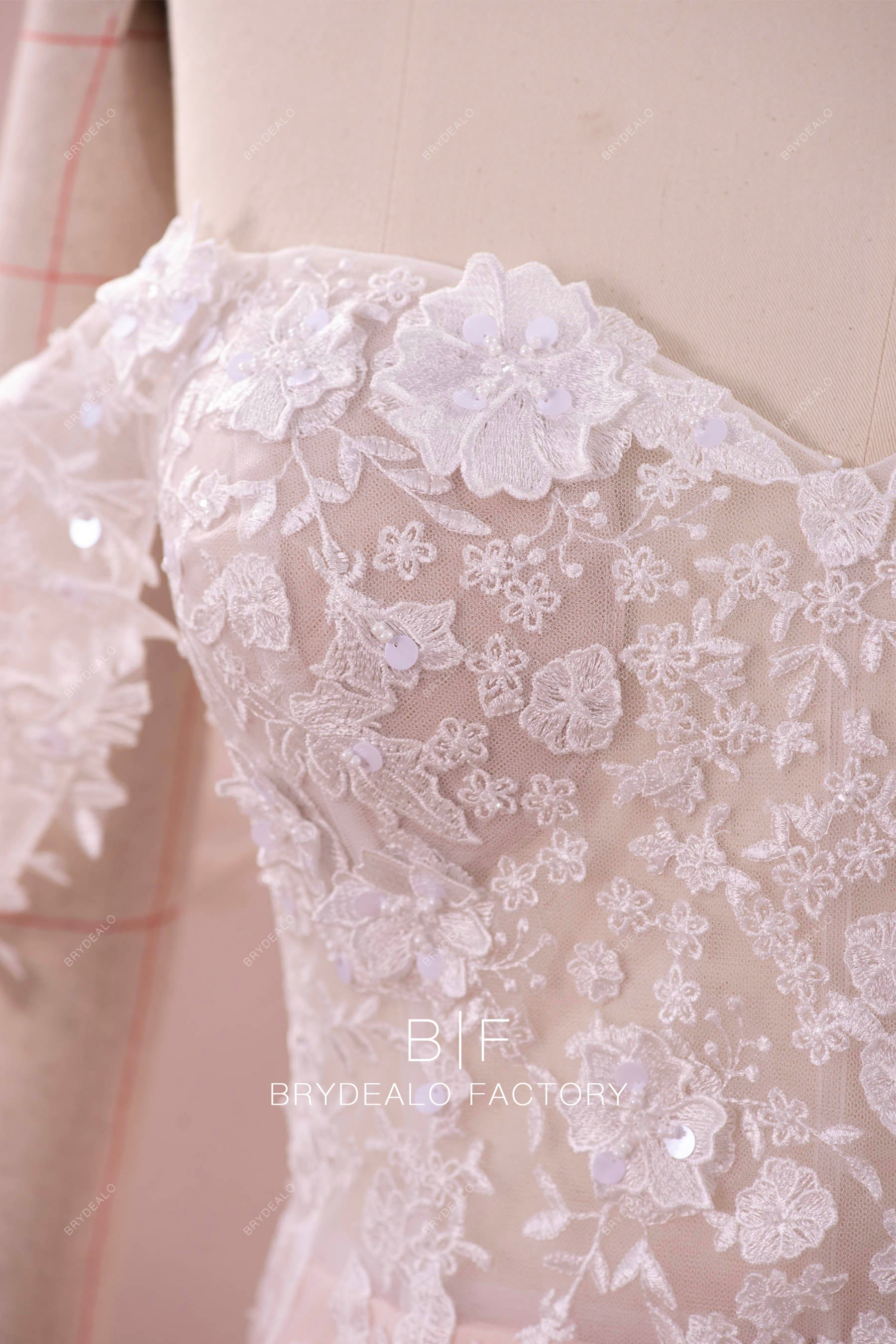 3D flower nude pink colored bridal lace