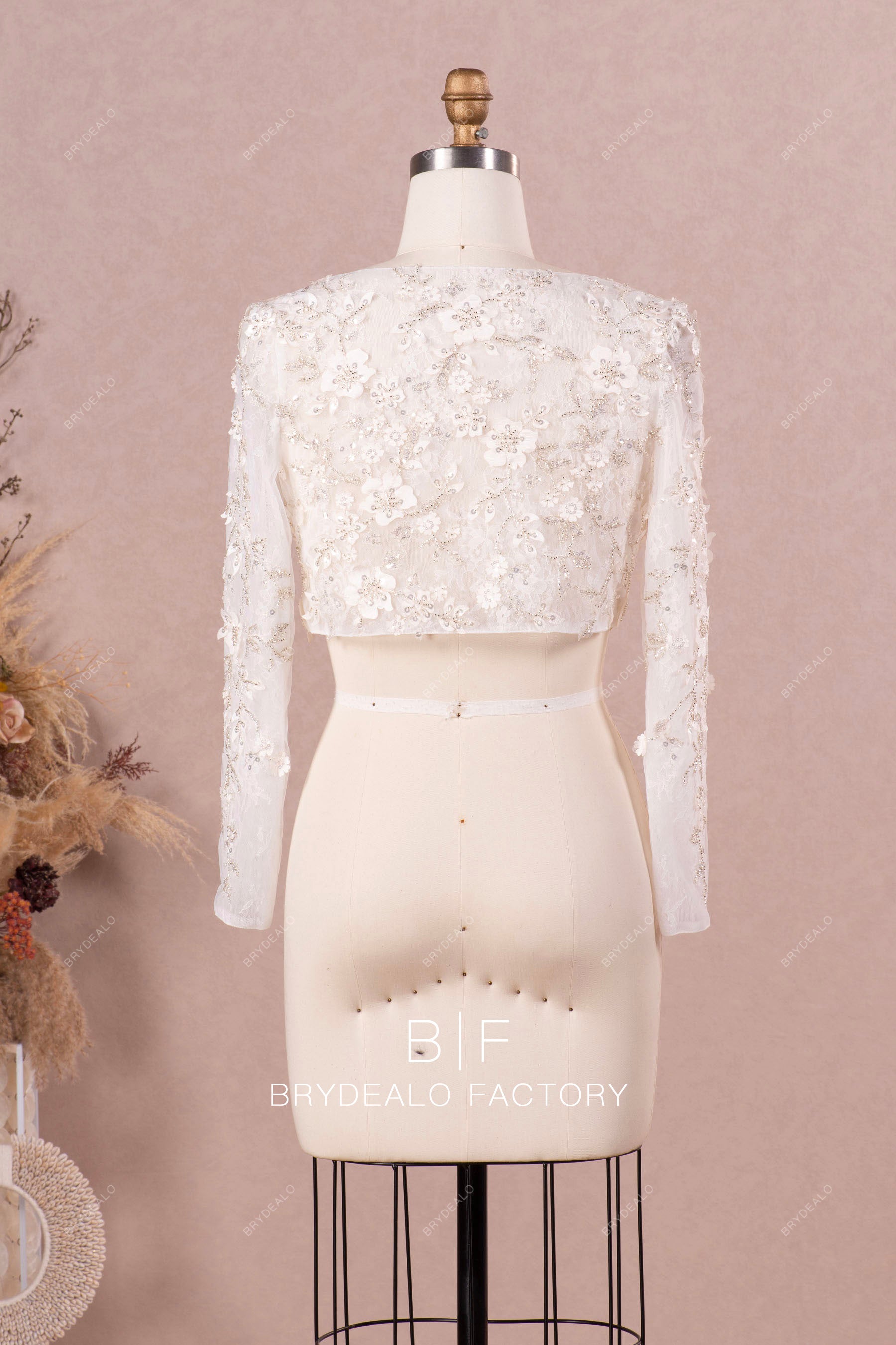 3D flower lace long sleeve bridal jacket for sale