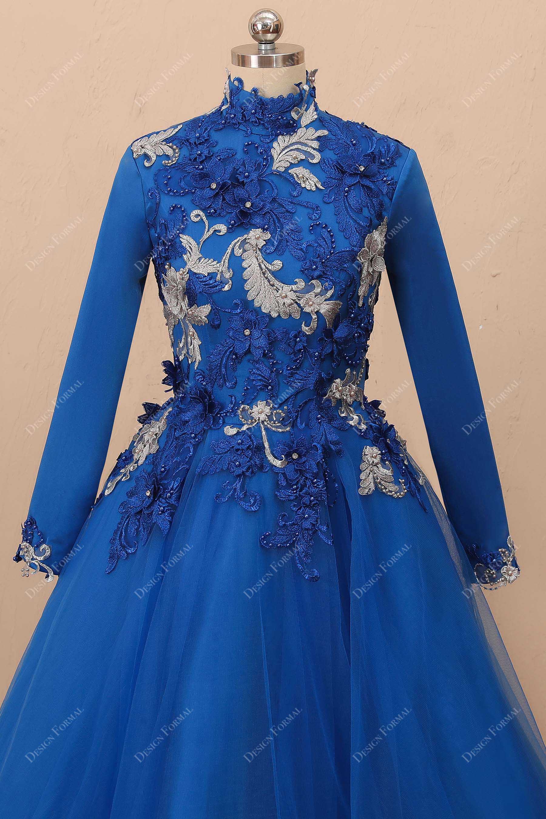 3D Lace Appliques Long Sleeve Dress