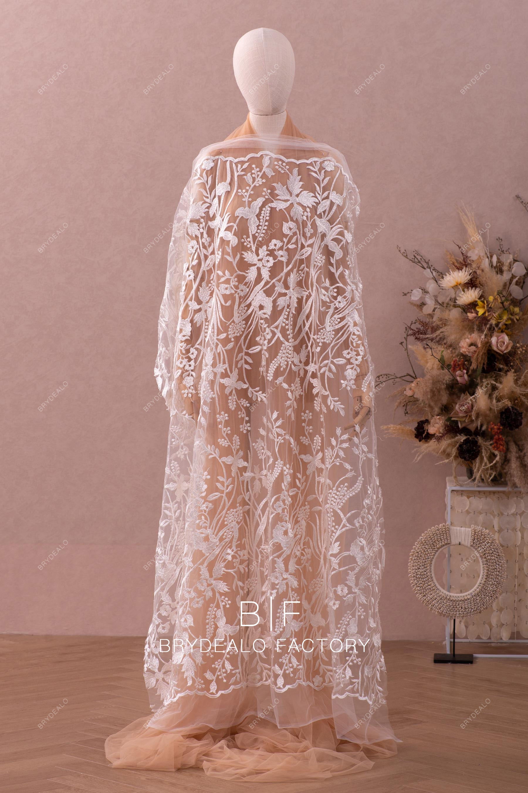 Best Floristic Sheer Sequin Lace Fabric