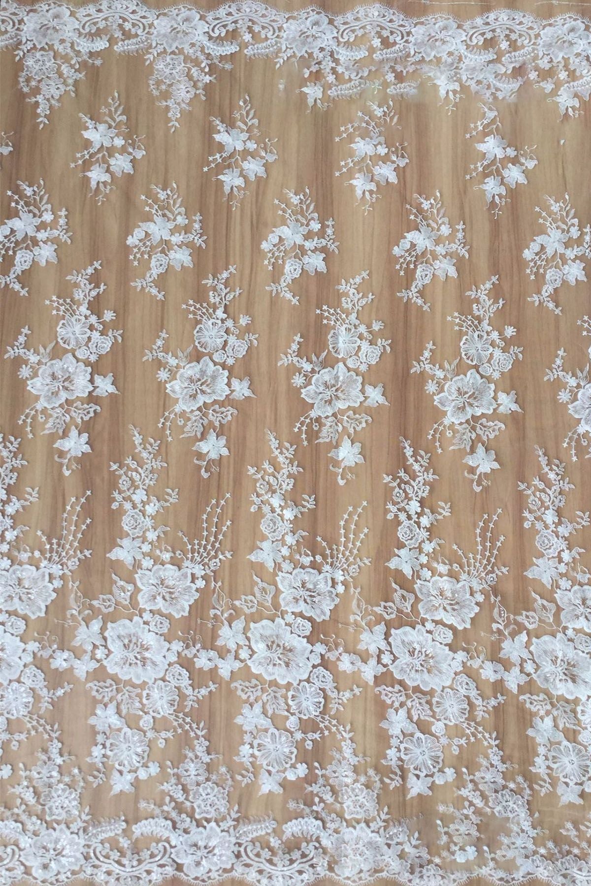 Shiny Sequined Flower Bridal Lace Fabric for Sale