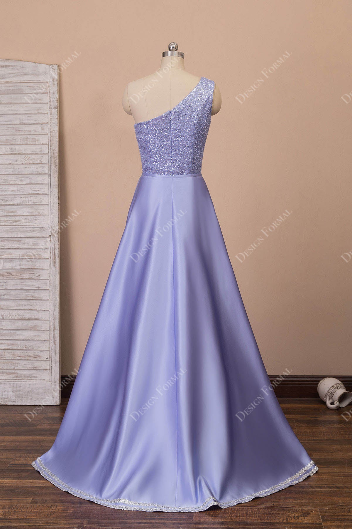 A-line purple satin overskirt dress