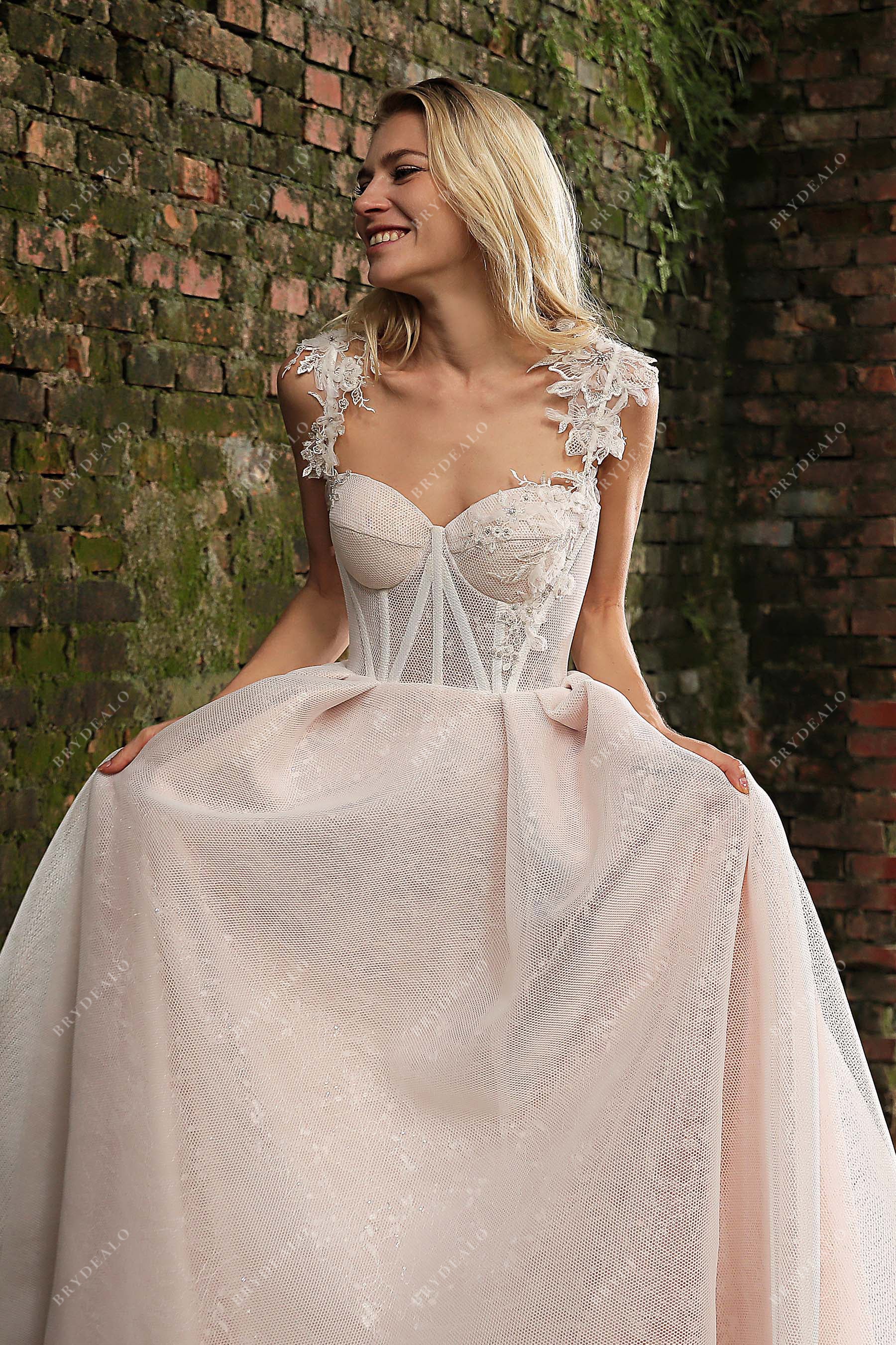 Designer Dusty Rose Sweetheart Corset Bridal Gown