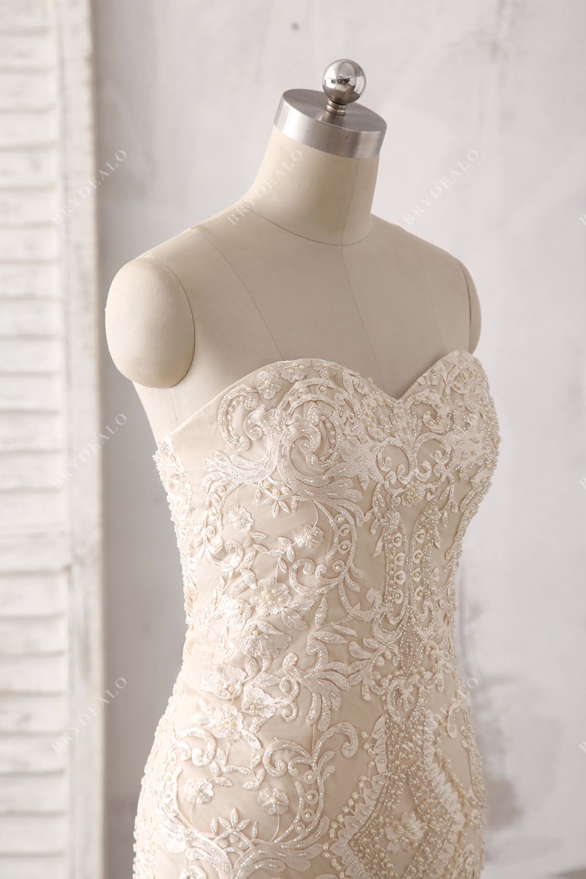 designer beaded champagne strapless bridal dress