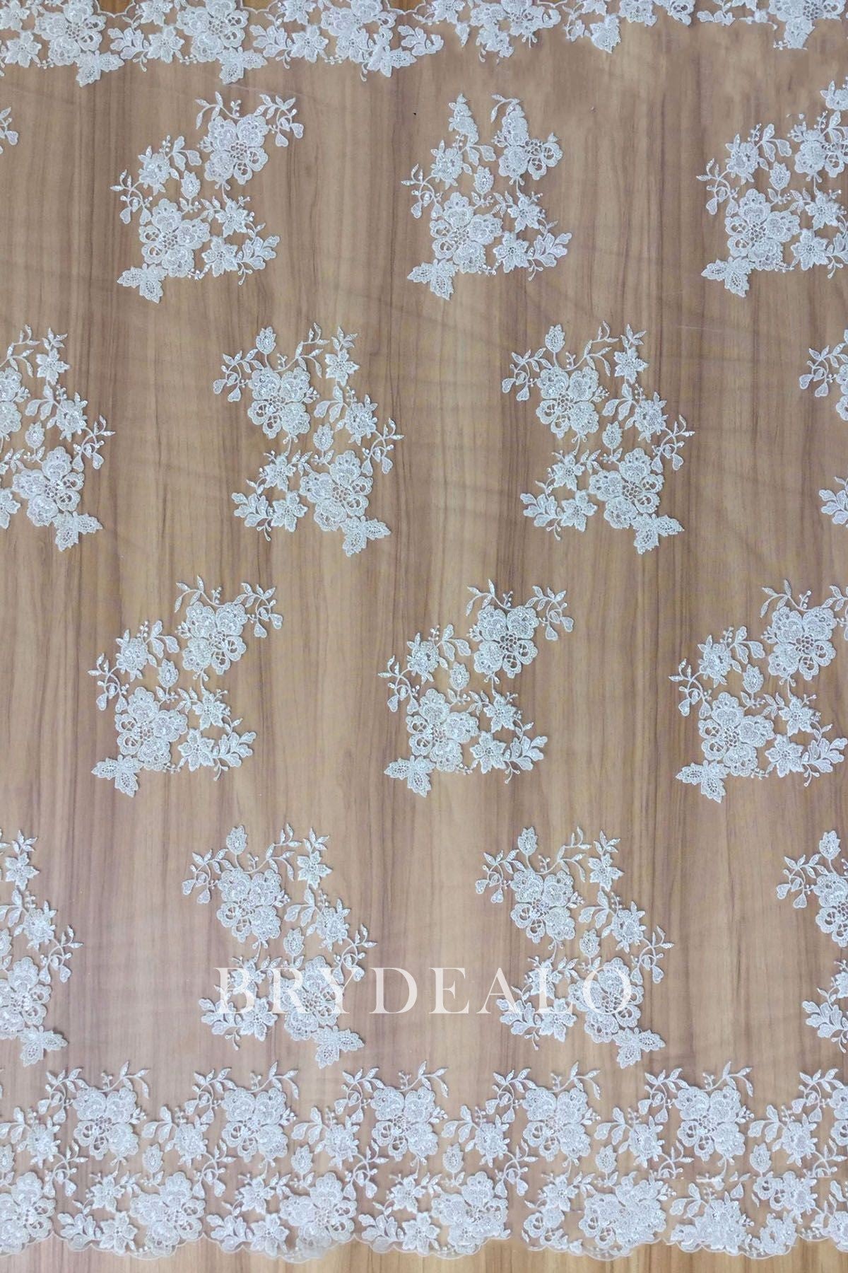Beaded Floral Double Border Lace Fabric for gowns