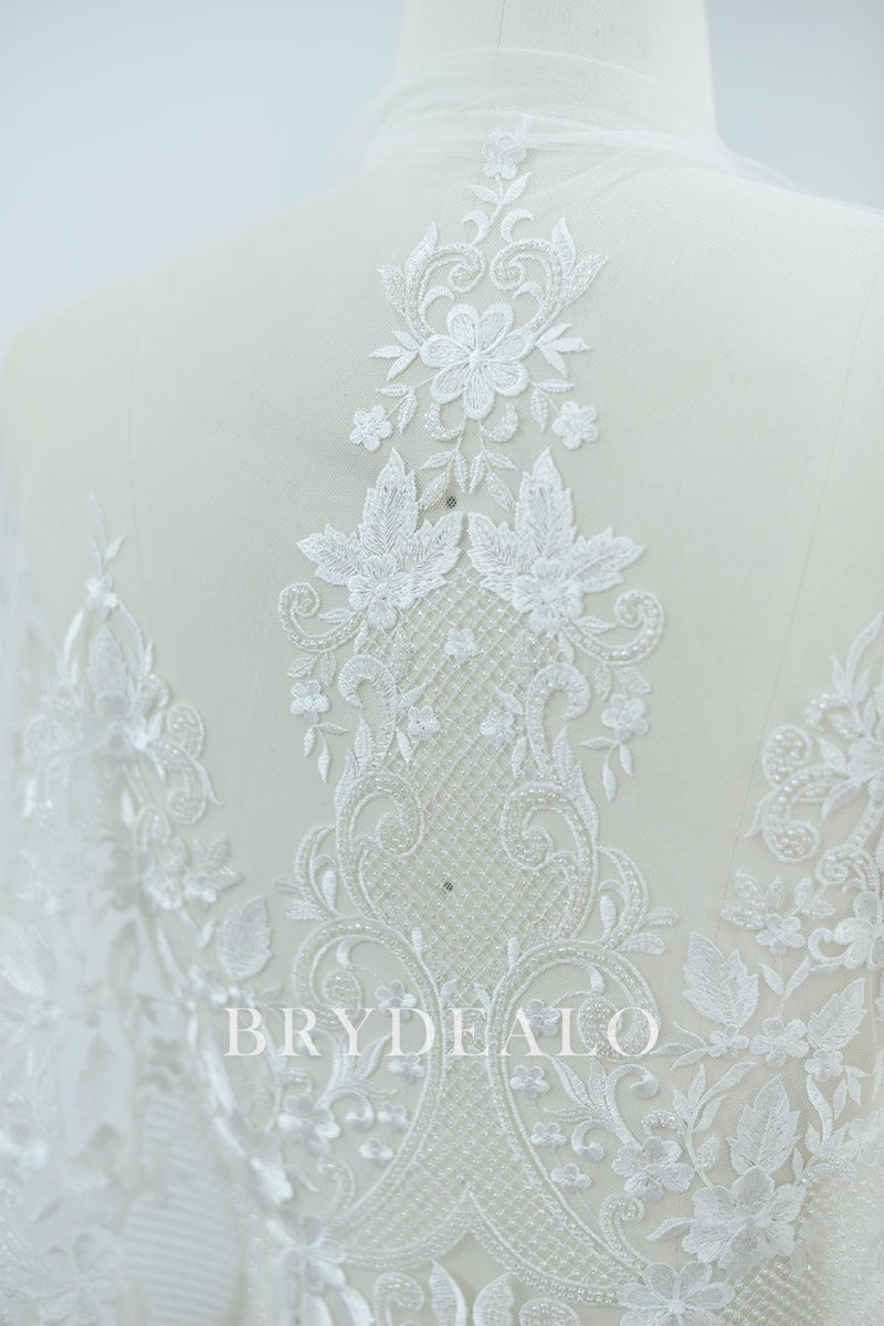 Gothic Abstract Beaded Double Border Bridal Lace Fabric