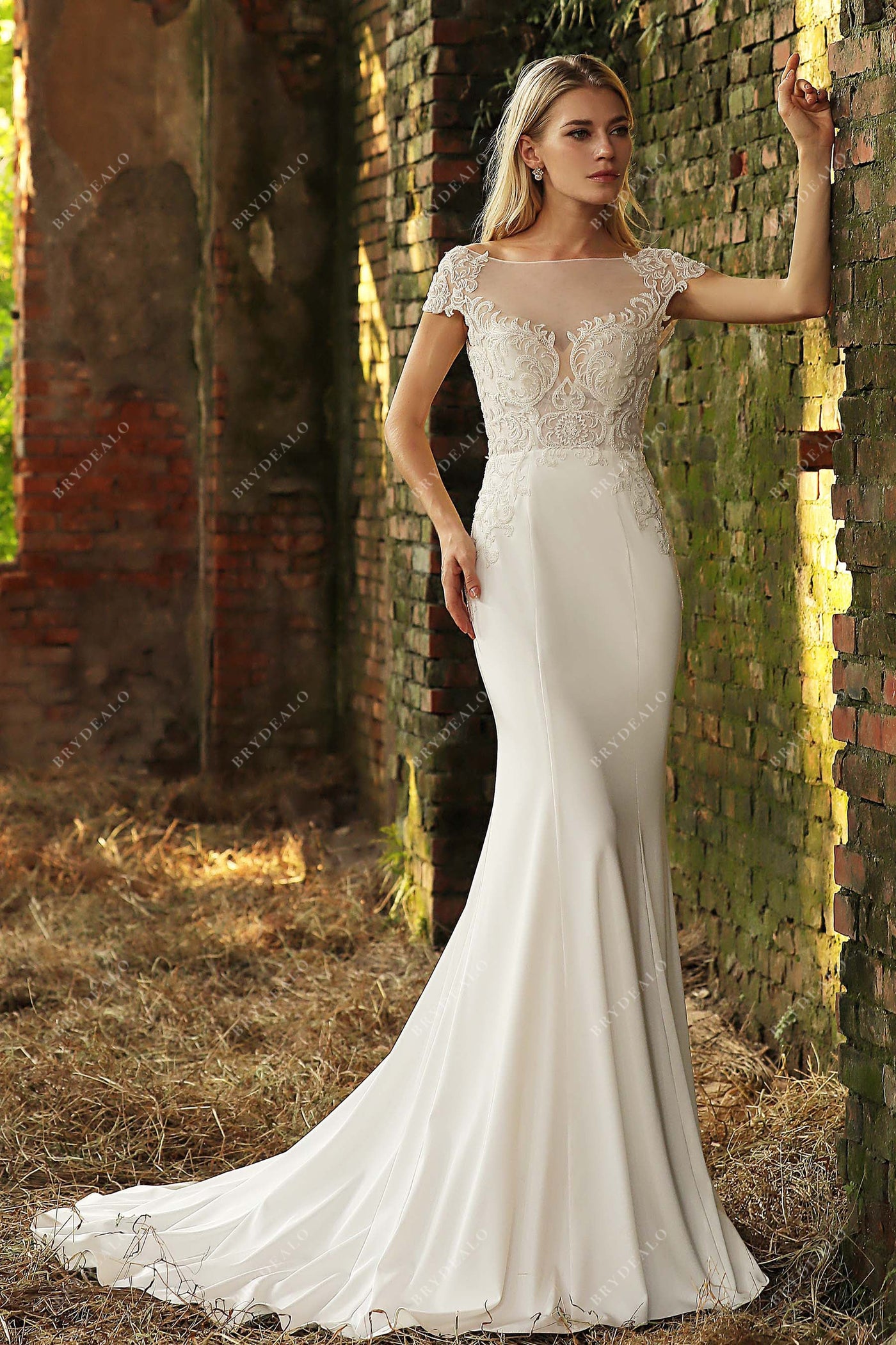 Sexy Applique Cap Sleeve Mermaid Wedding dress Bridal Gown