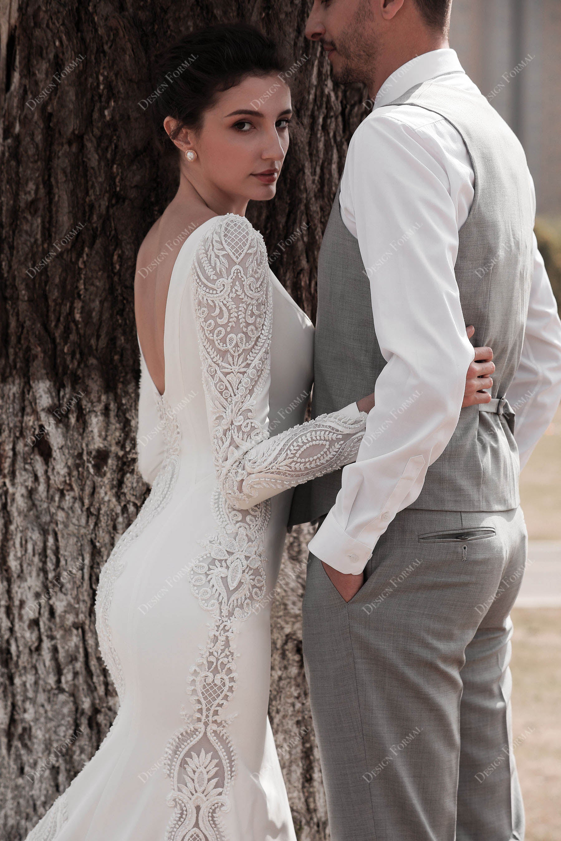 beaded lace long sleeves elegant bridal gown