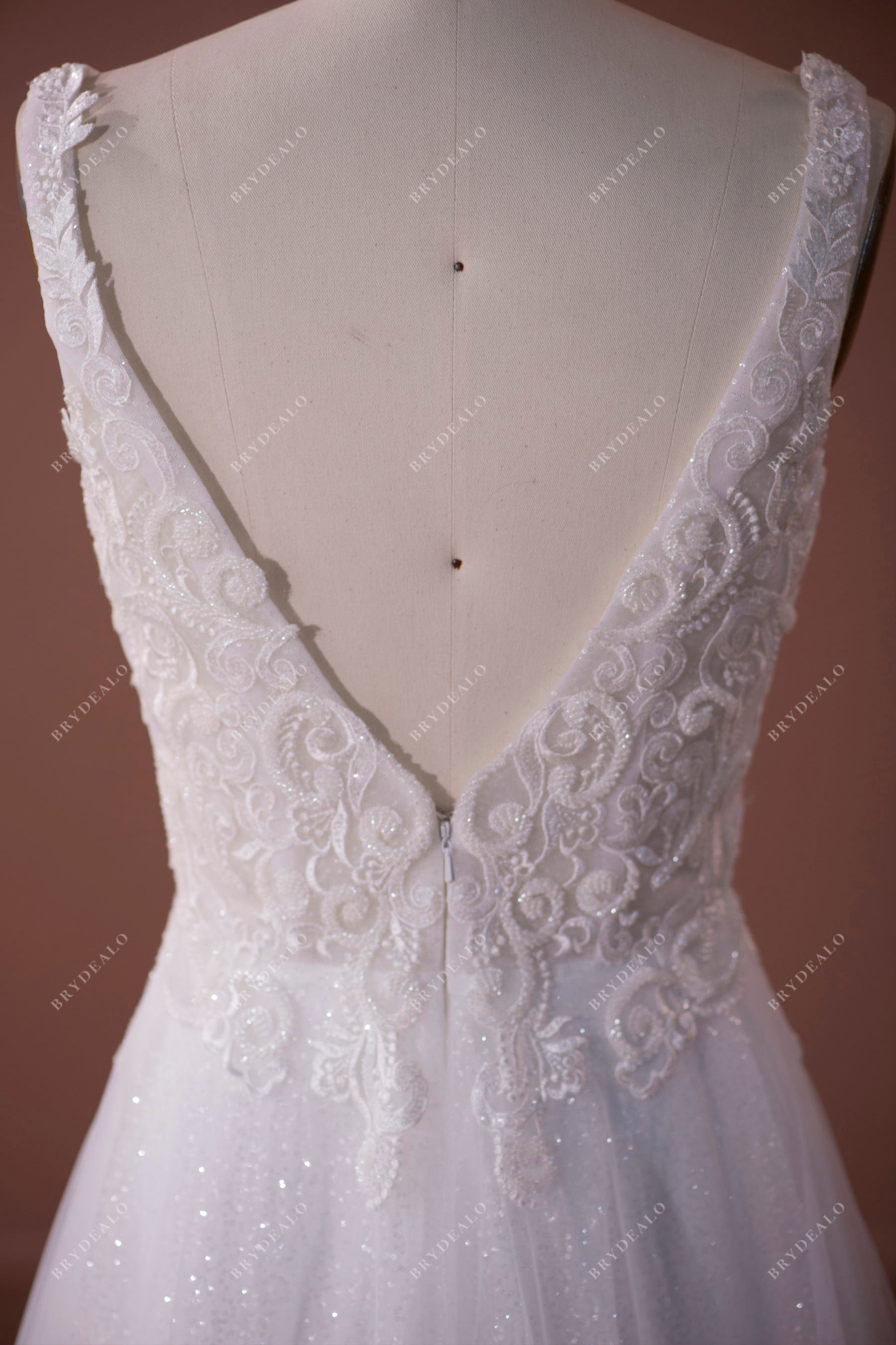 Open Back Beaded Lace Wedding Dress